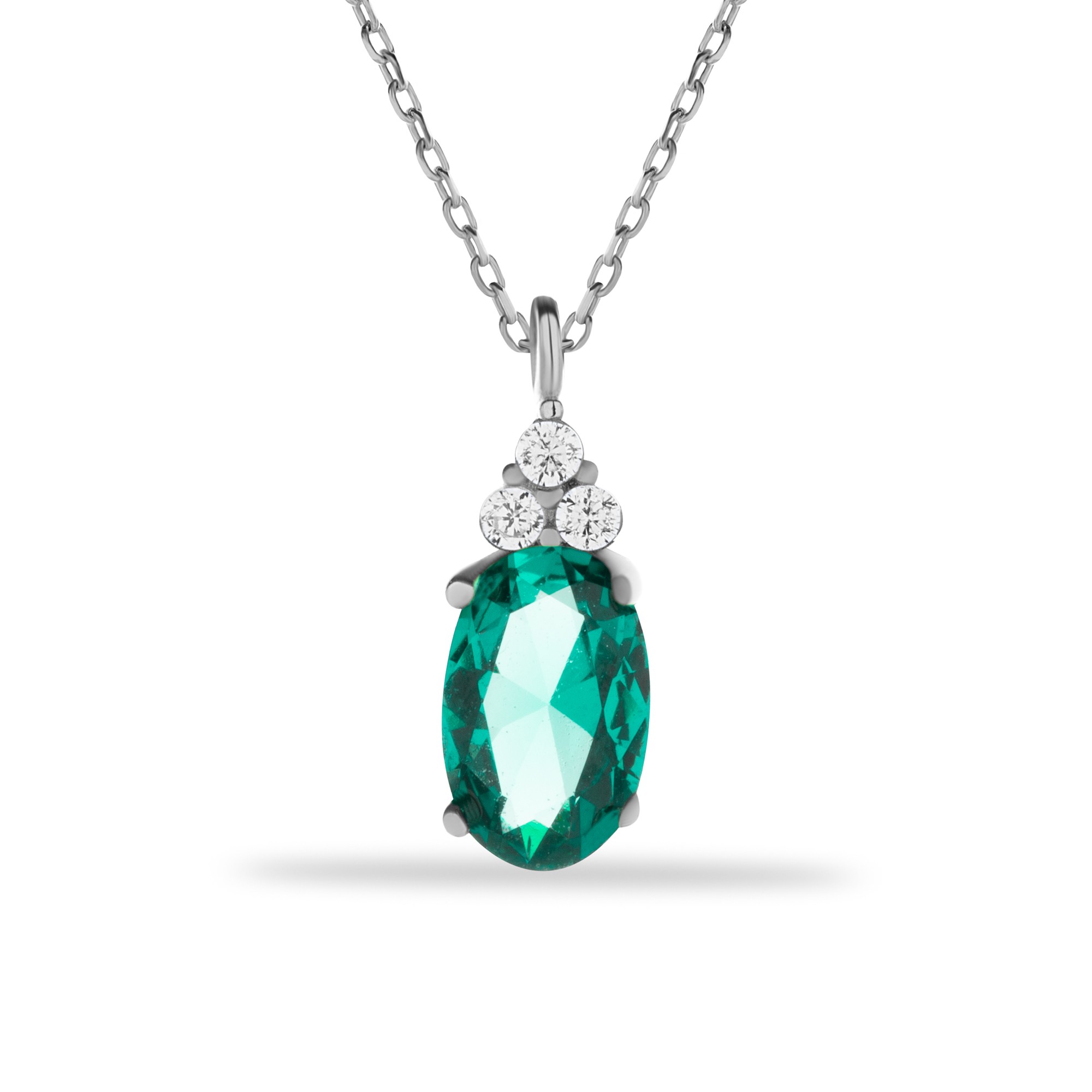 14 Carat Gold 3 Stone Emerald Oval Necklace