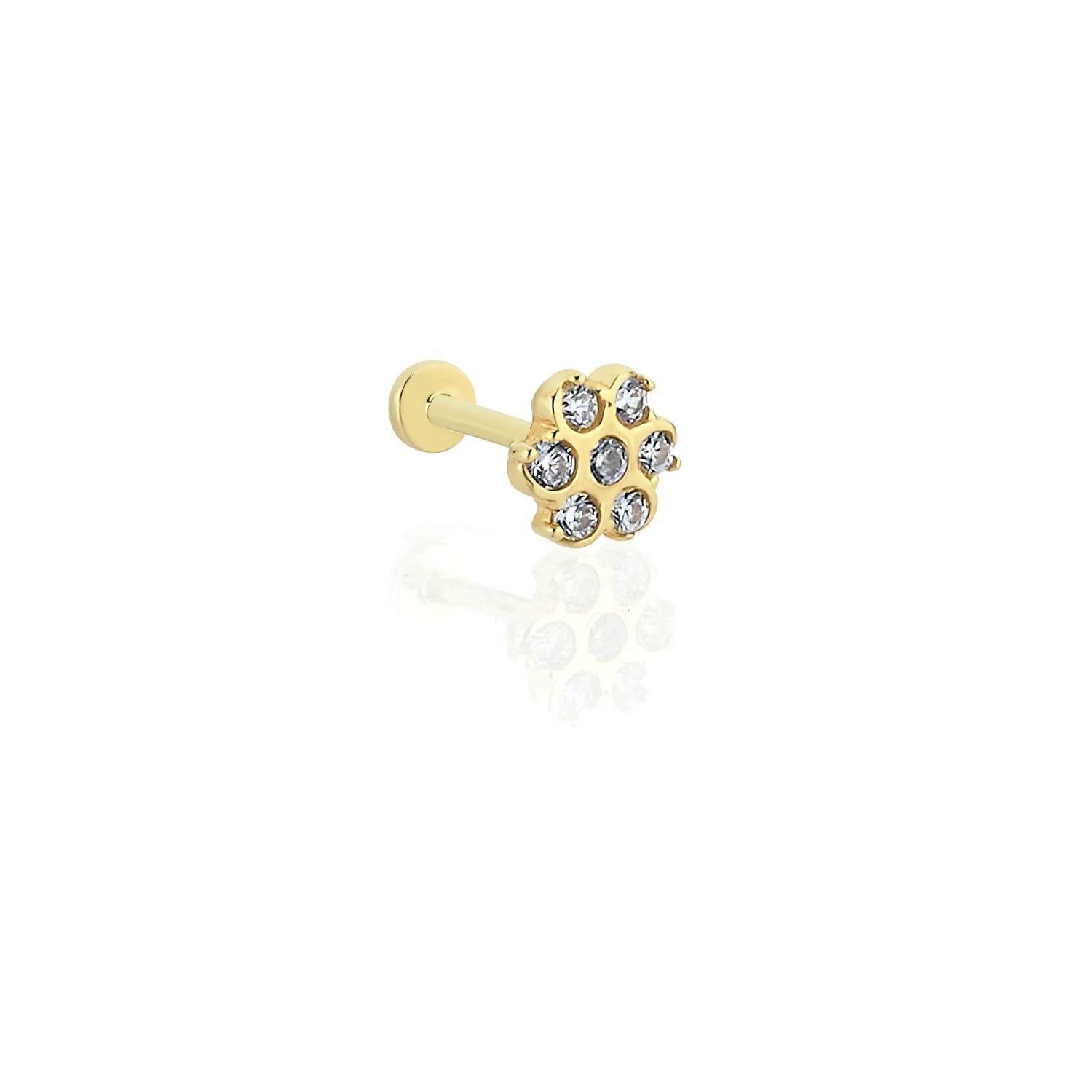 14 Carat Gold Stone Flower Design Piercing