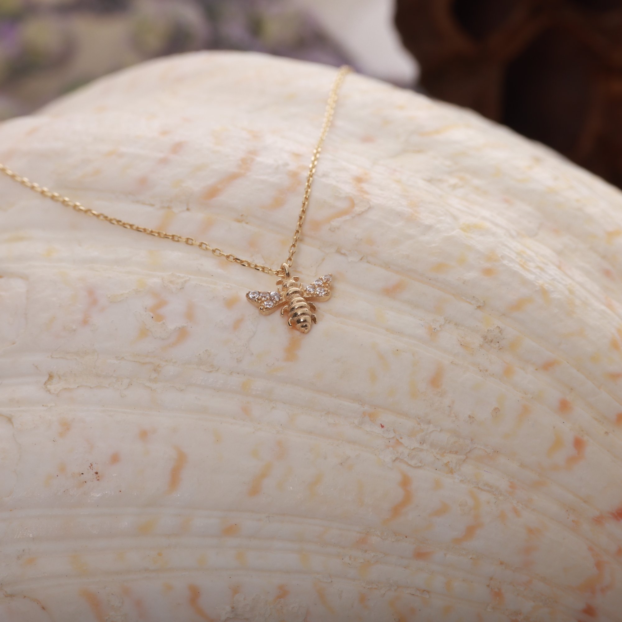 14 Carat Gold Wings Stoned Bee Necklace