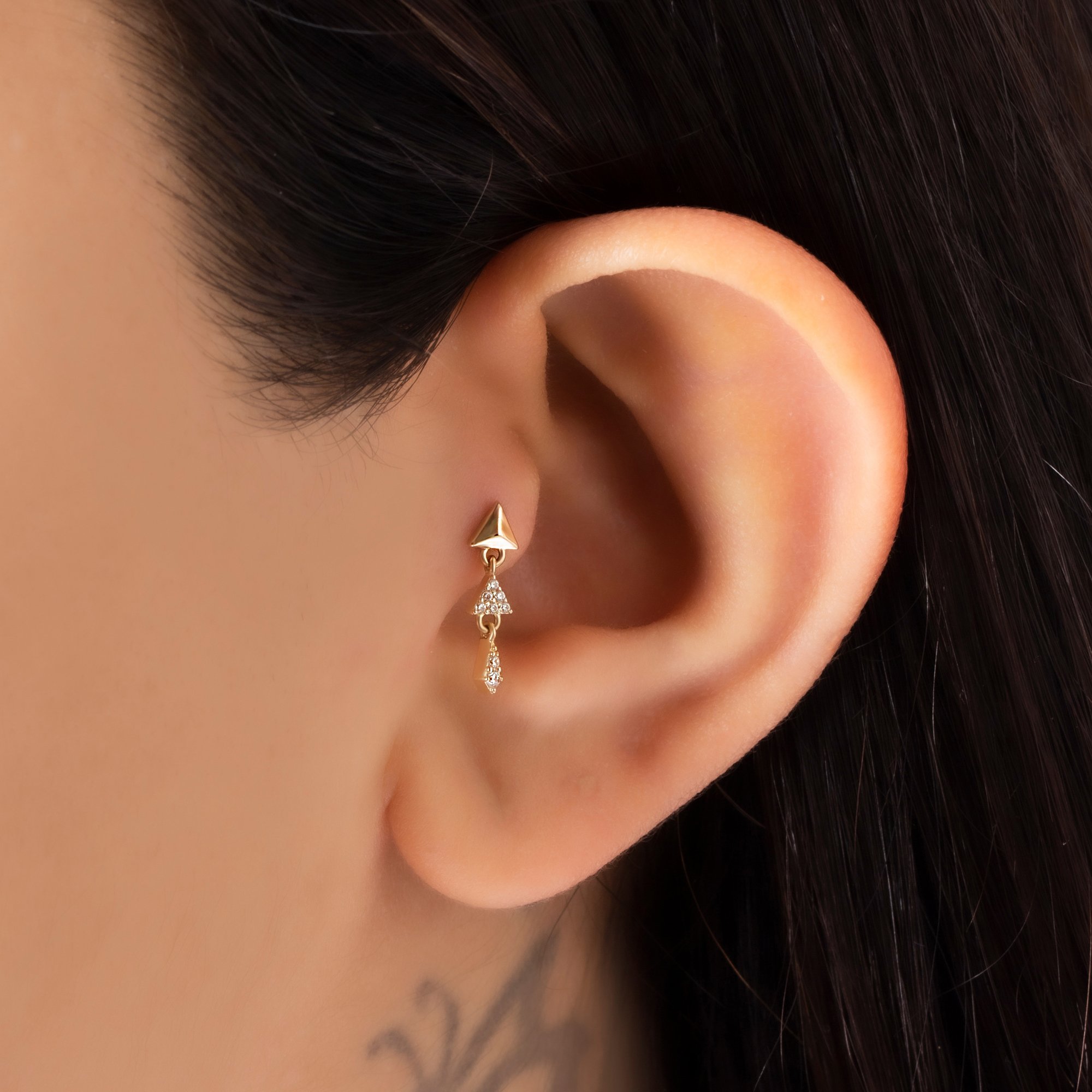 14 Carat Gold Dangle Stone Piercing