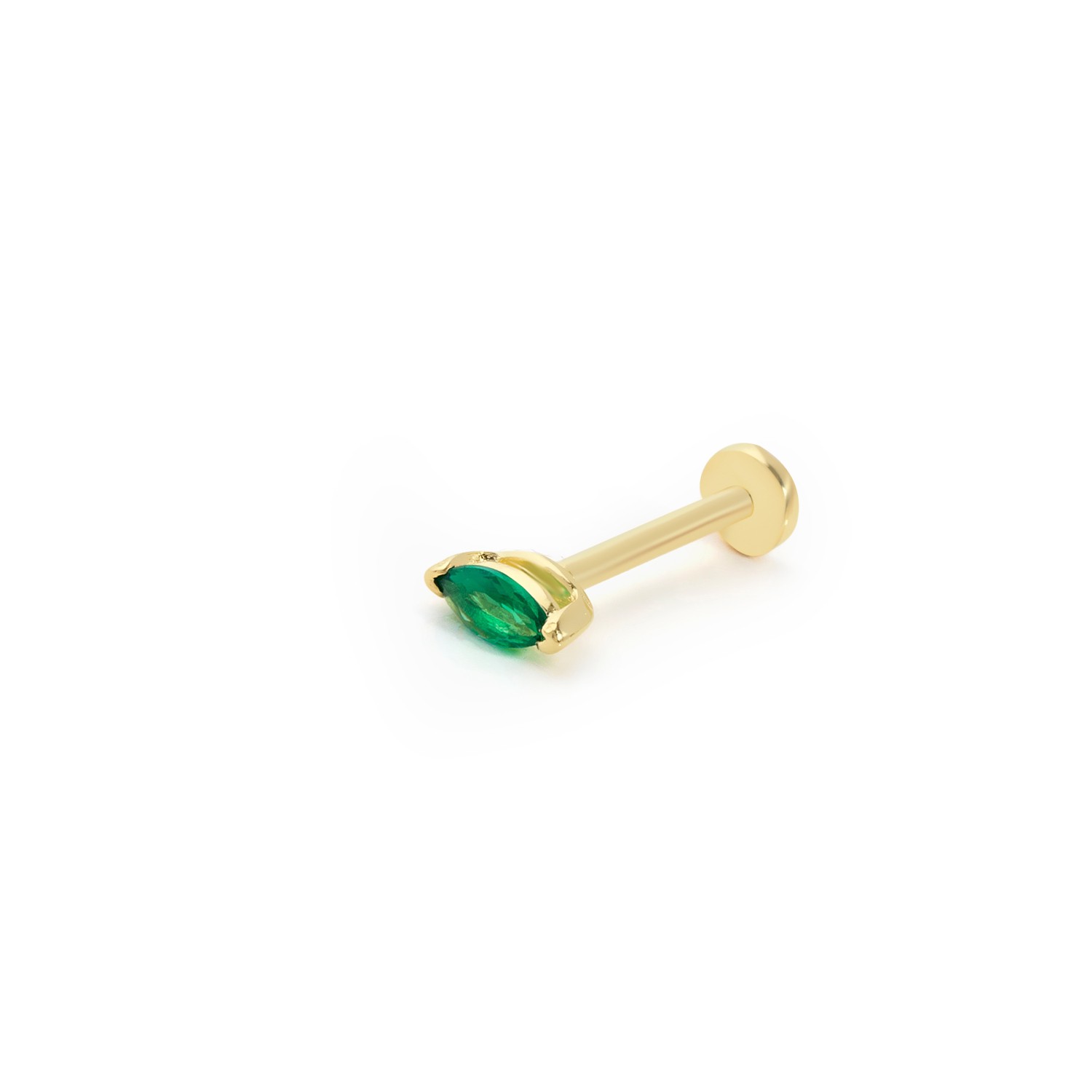 14 Carat Gold Emerald Marquise Stone Piercing