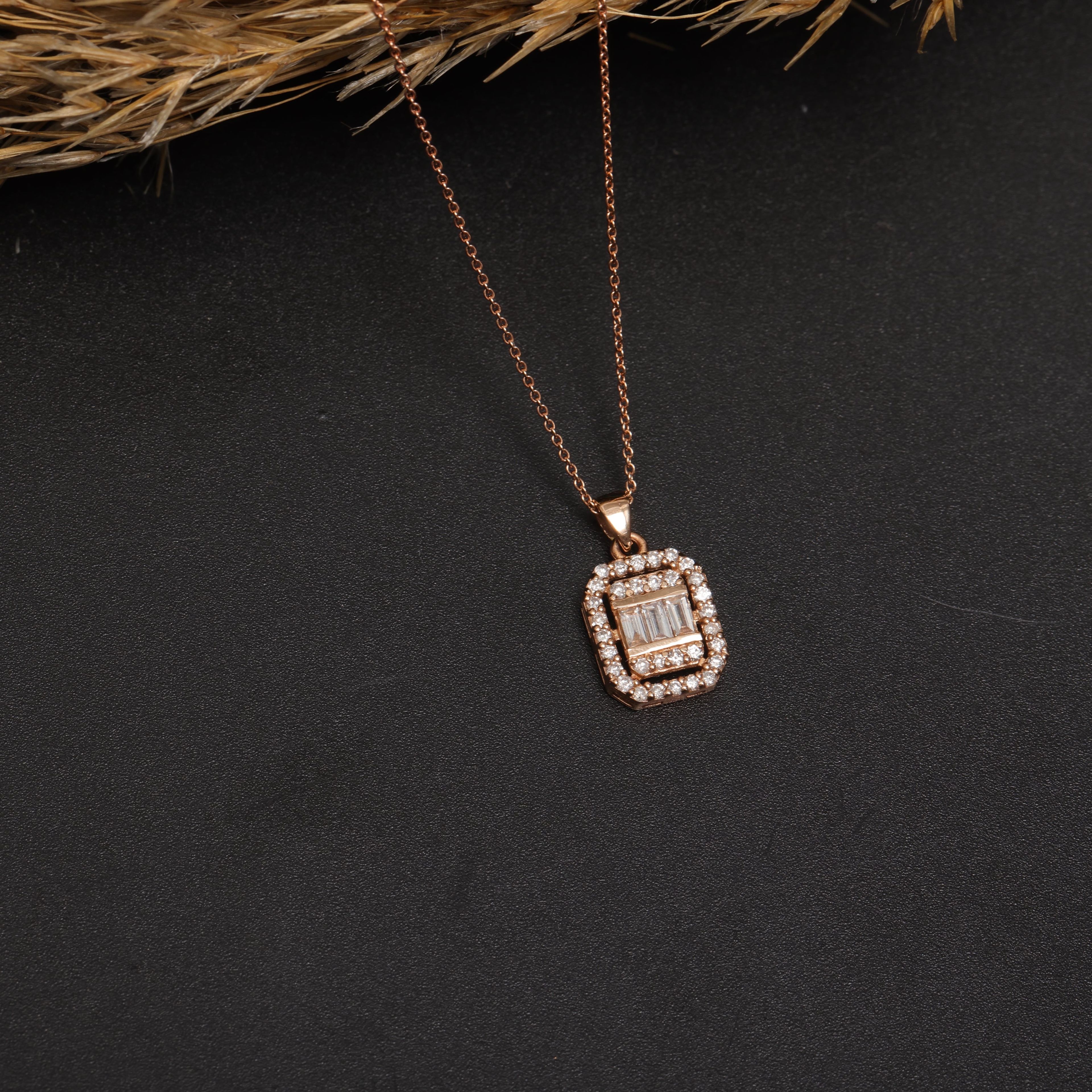 Gold Large Baguette Stone Diamond Necklace