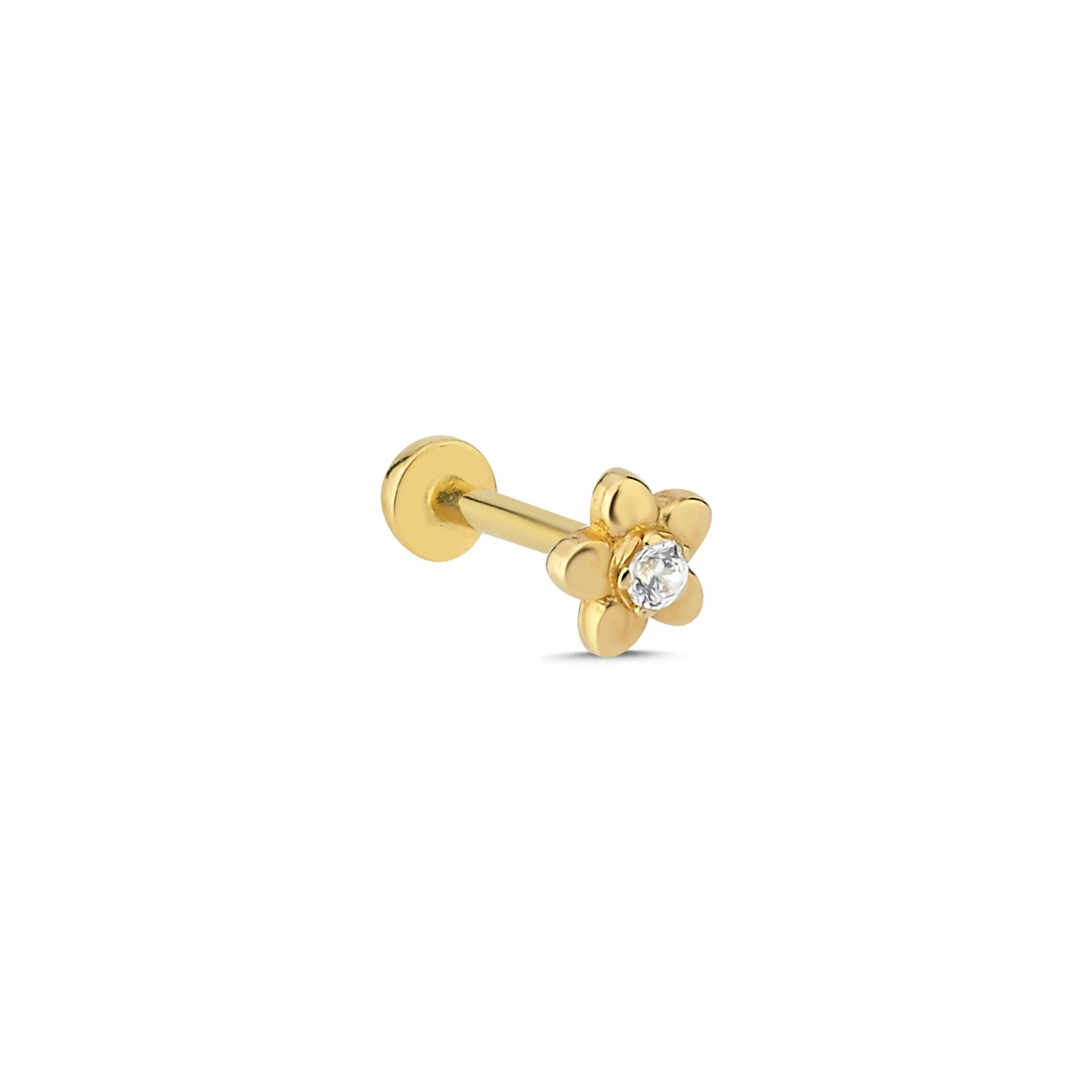 14 Carat Gold Zircon Stone Flower Piercing