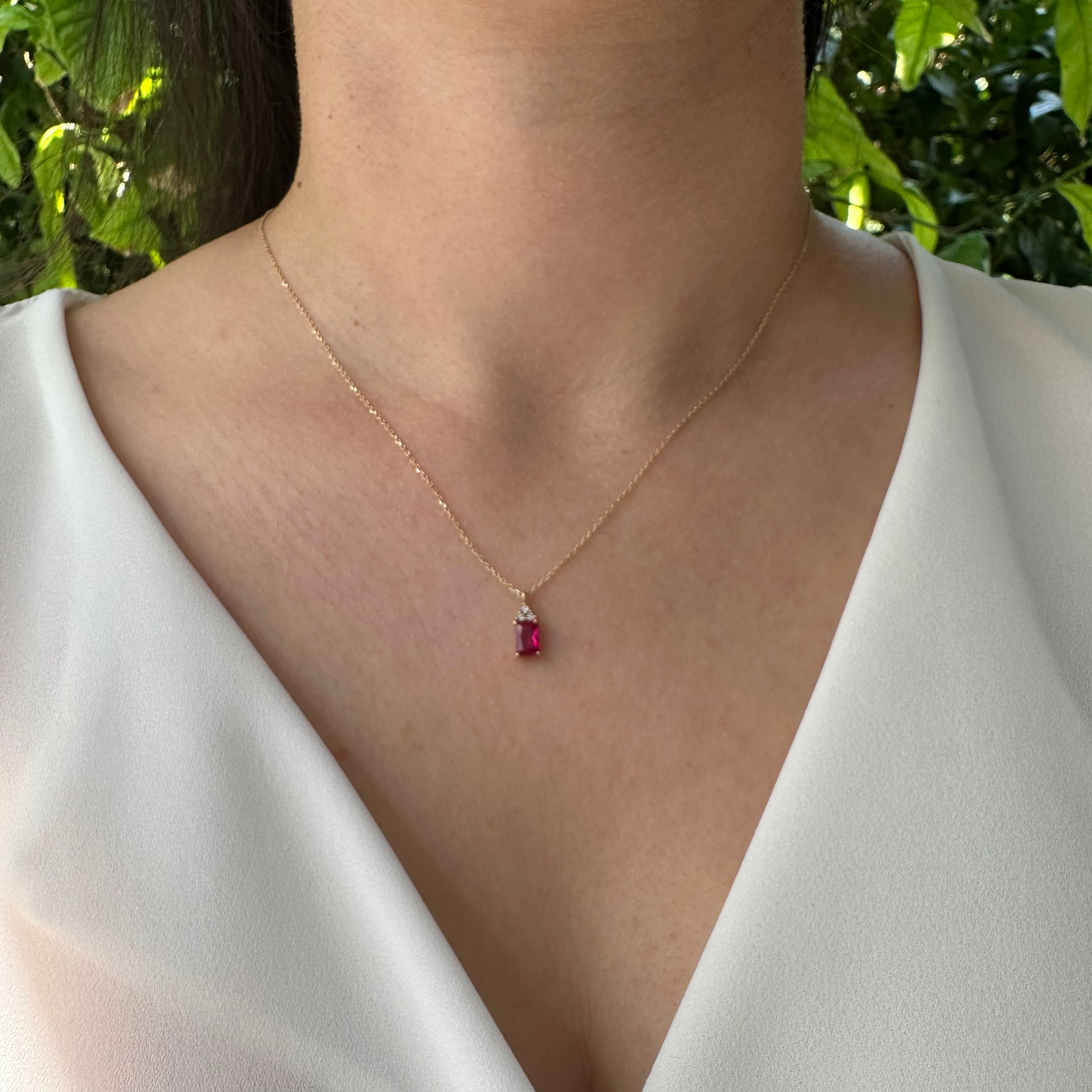 14 Carat Gold Ruby Stone Baguette Necklace