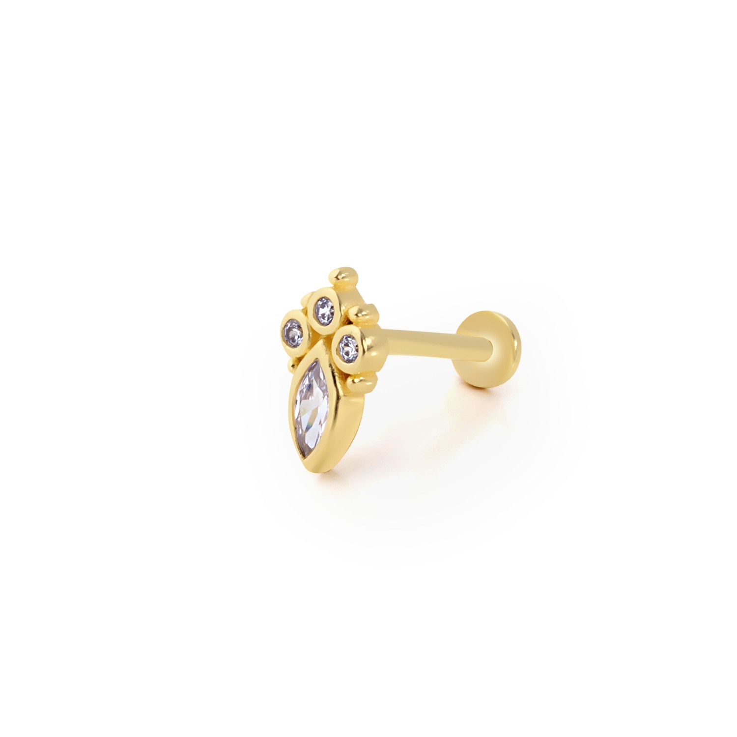 14 Carat Gold Zircon Stone Design Piercing