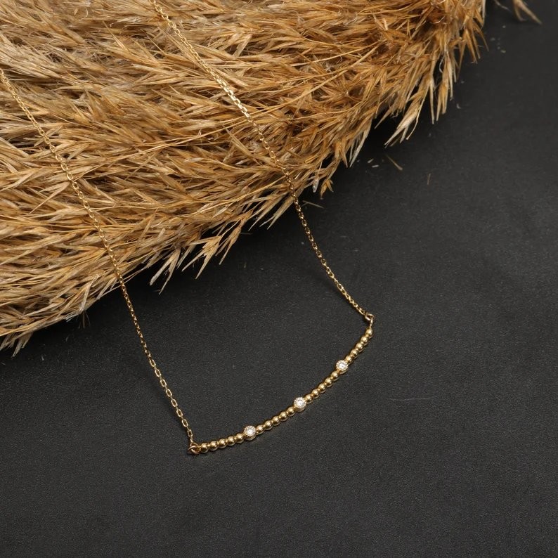 Gold Diamond Detailed Ball Necklace