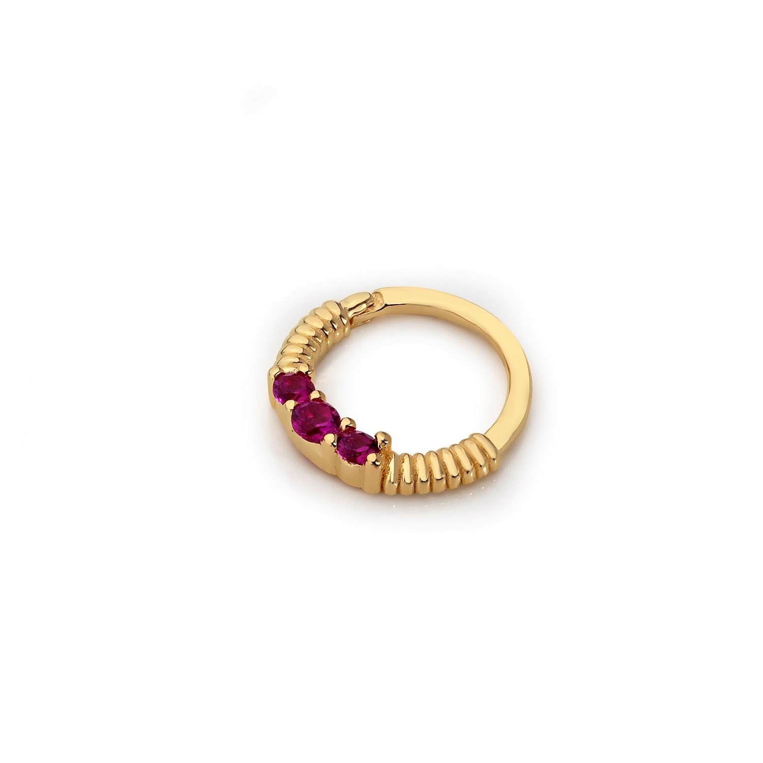 14 Carat Gold Triple Ruby Stone Helix Piercing