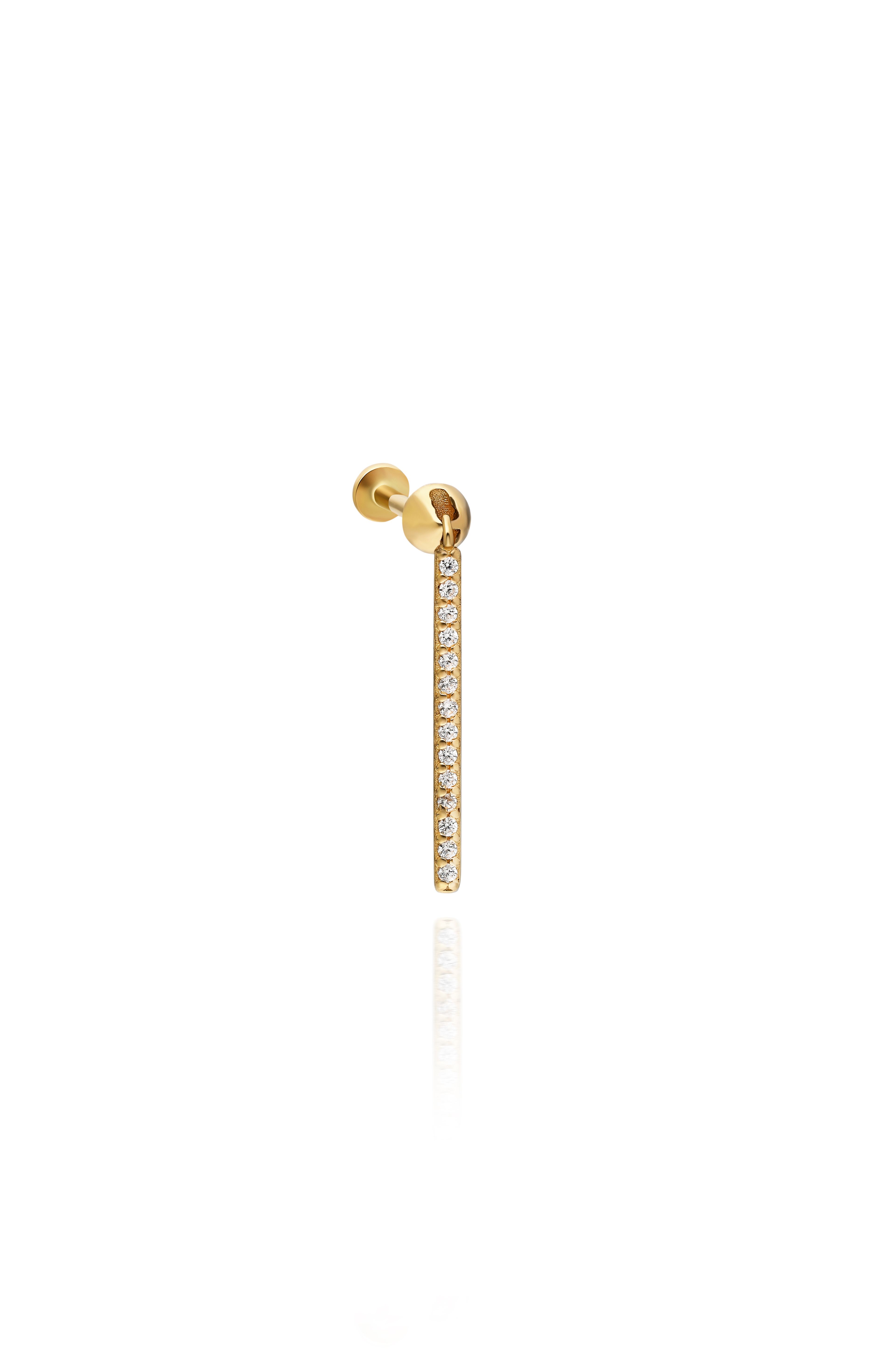 14 Carat Gold Long Stone Stick Pendant Ball Piercing