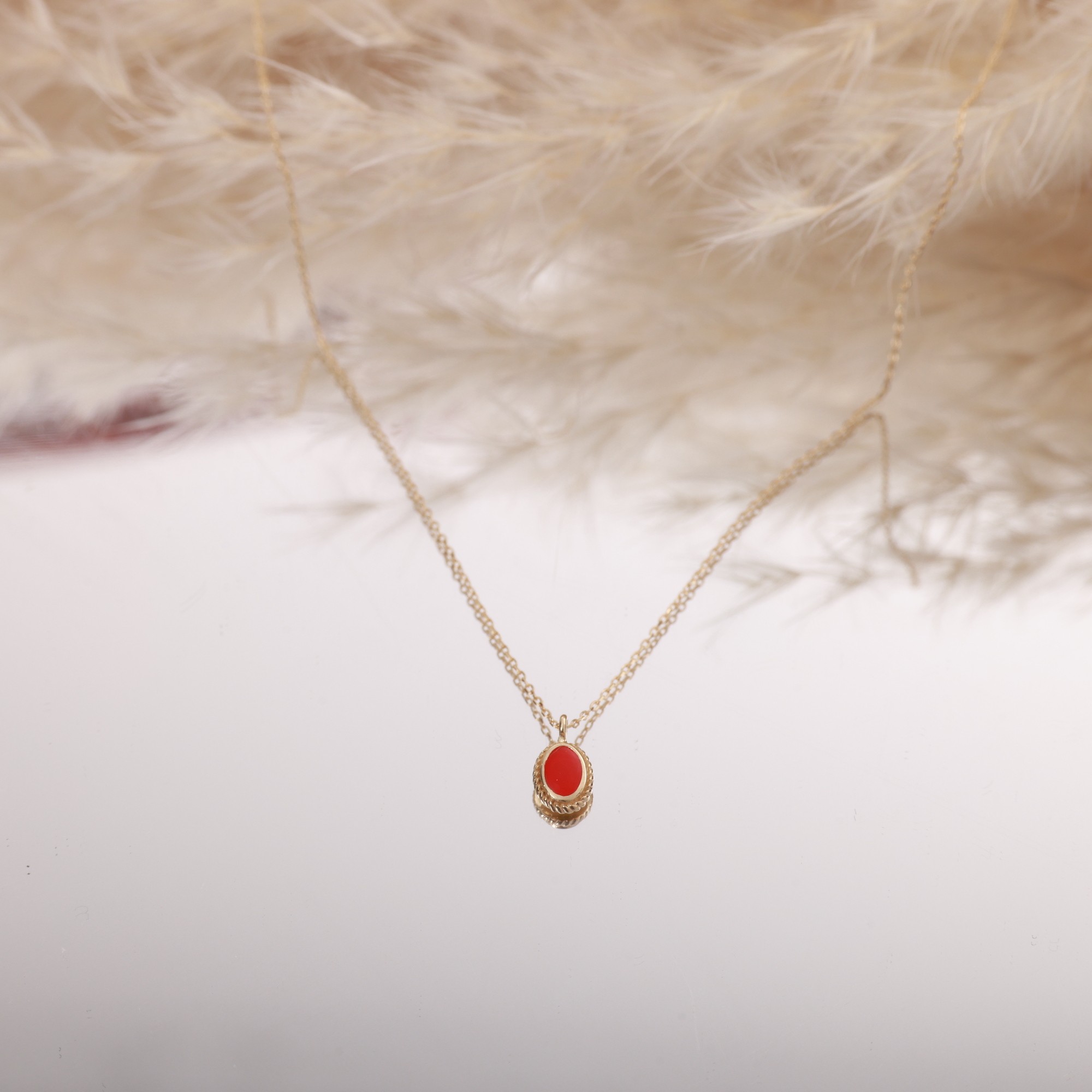 14 Carat Gold Modern Red Enamel Necklace