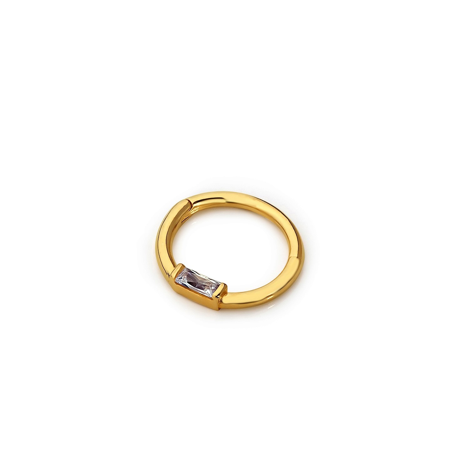 14 Carat Gold Minimal Zircon Baguette Stone Helix Piercing