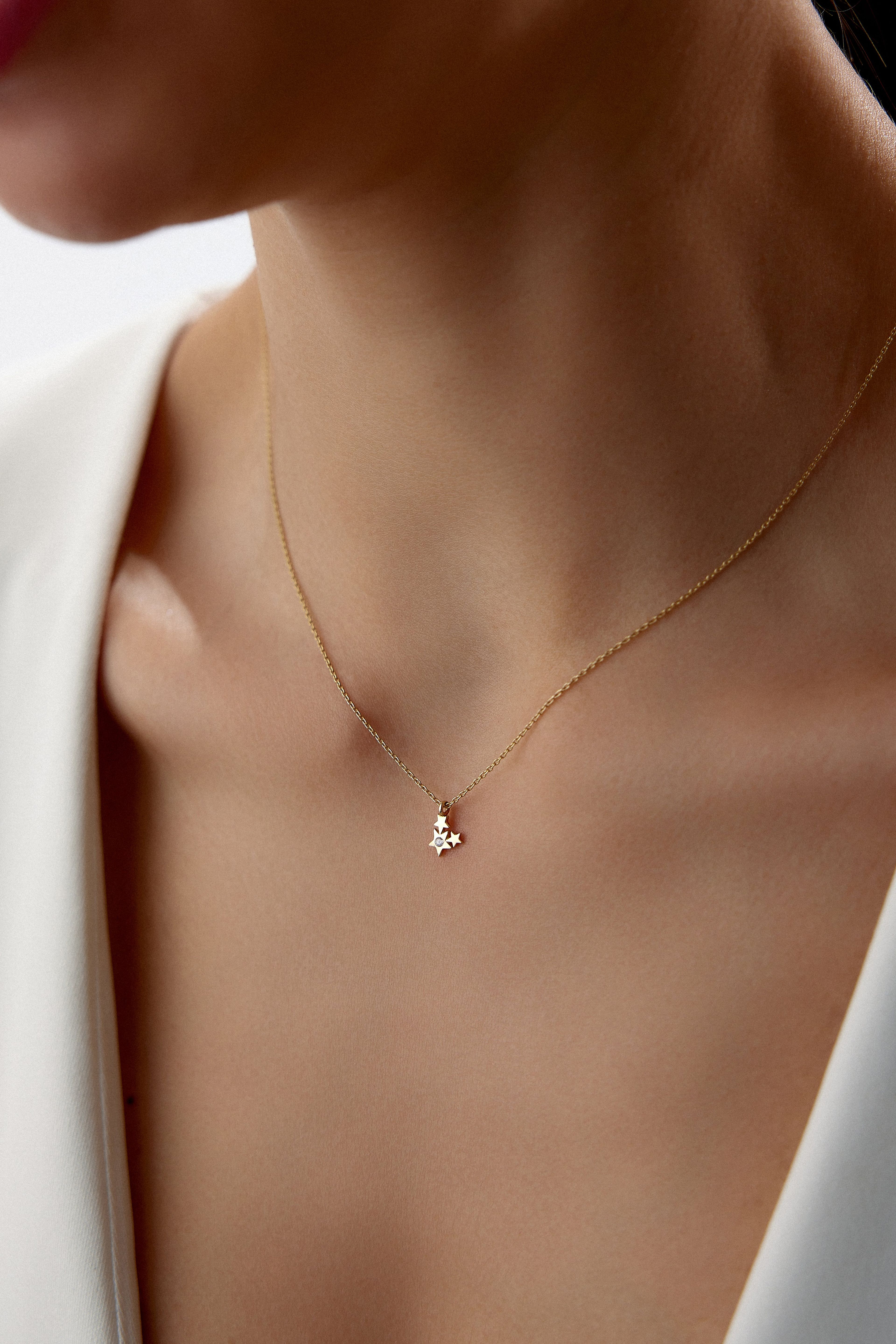 14 Carat Gold Minimal 3 Star Necklace