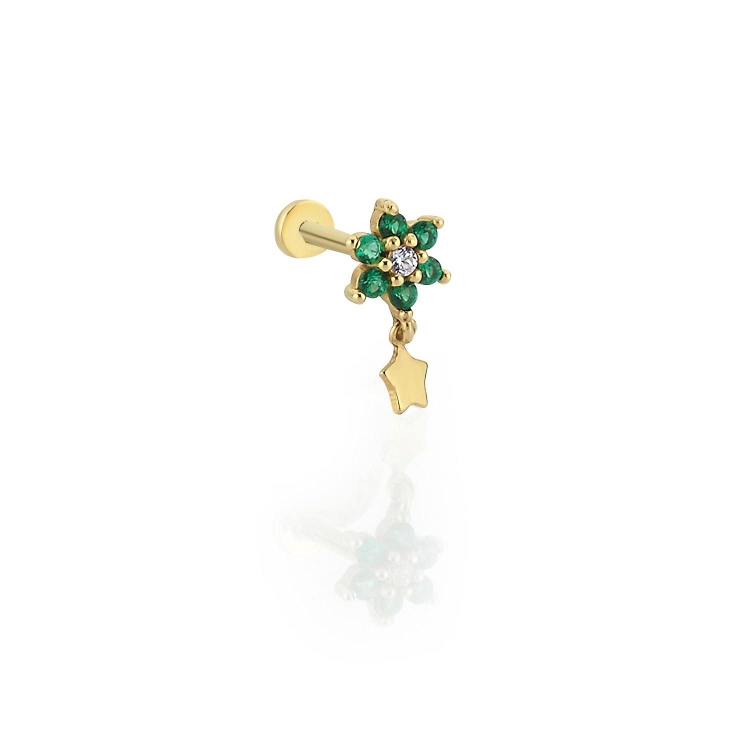 14 Carat Gold Emerald Stone Pendant Star Piercing