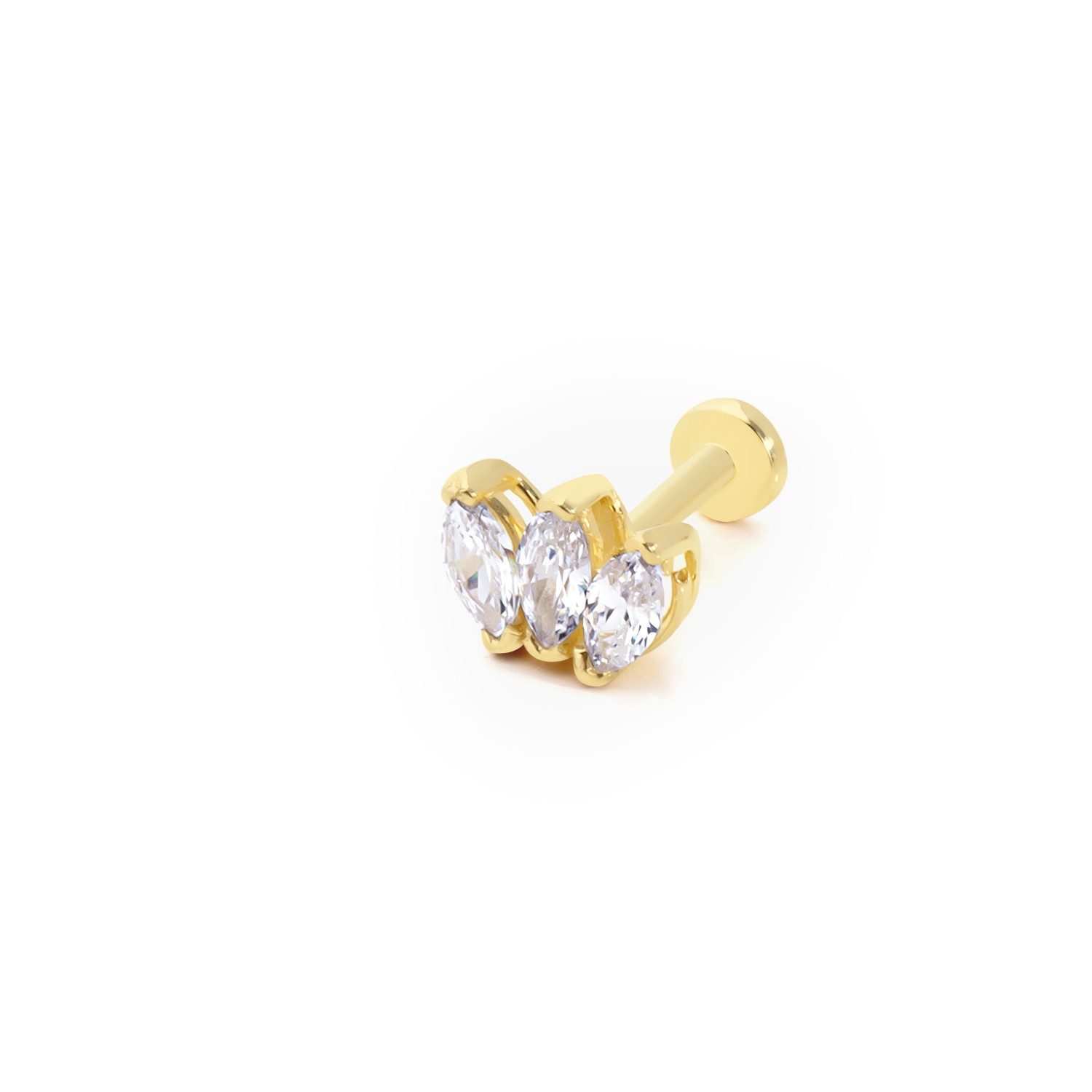 14 Carat Gold 3 Stone Marquise Piercing