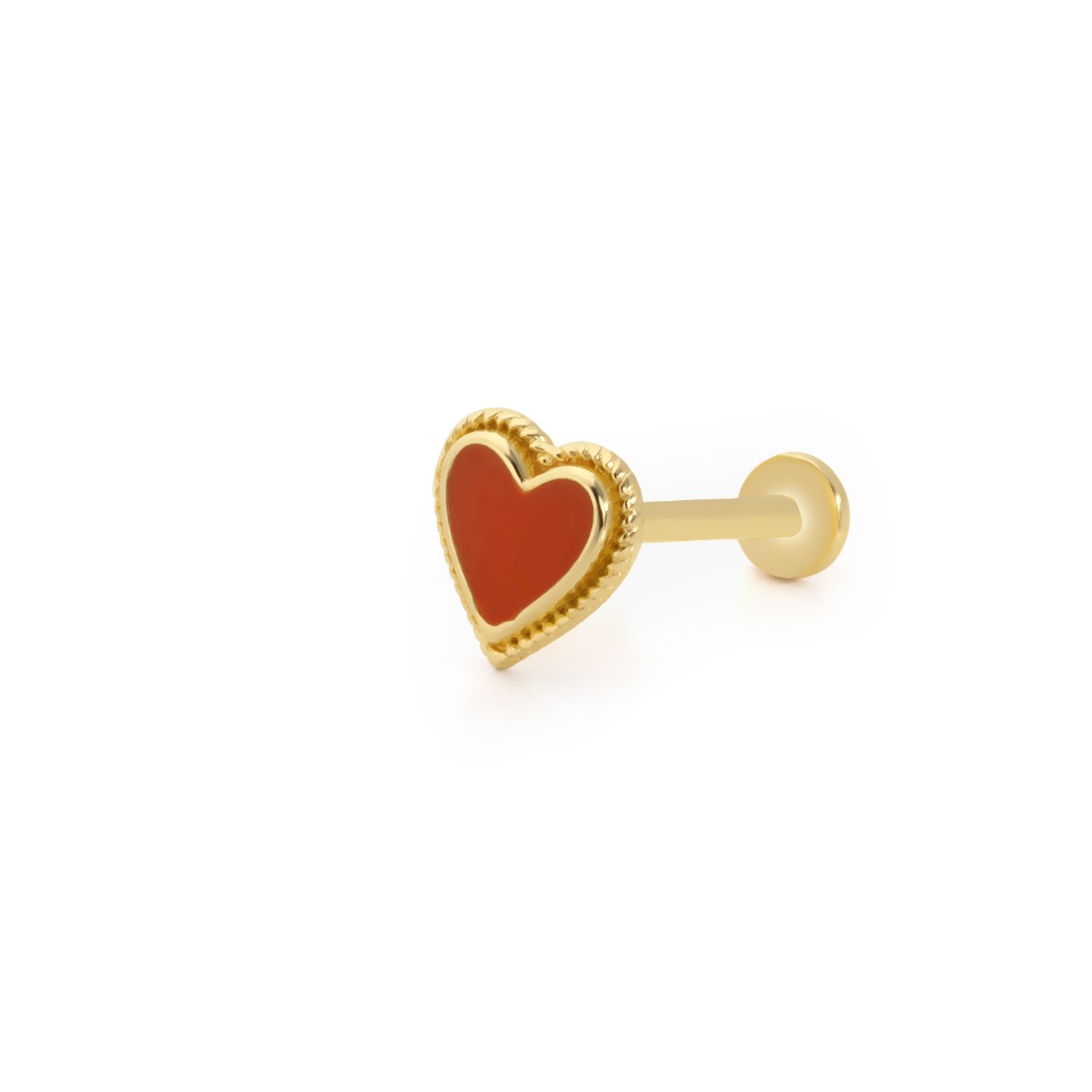 14 Carat Gold Elegant Red Enamel Heart Piercing