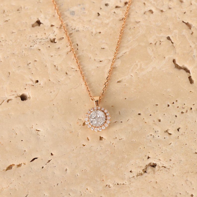 Gold Halo Diamond Necklace