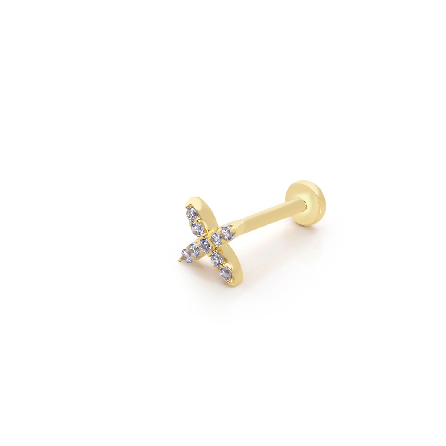 14 Carat Gold Stone Cross Piercing
