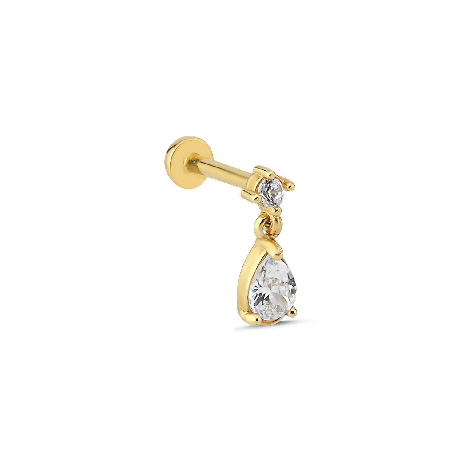 14 Carat Gold Drop Stone Piercing