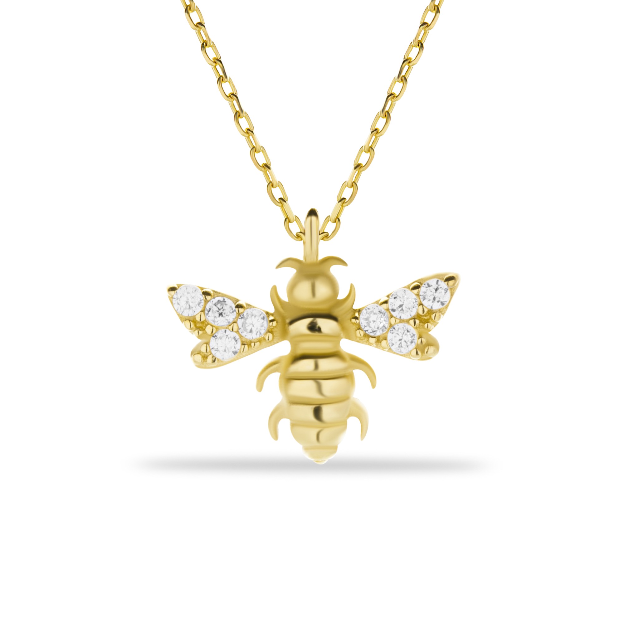 14 Carat Gold Wings Stoned Bee Necklace