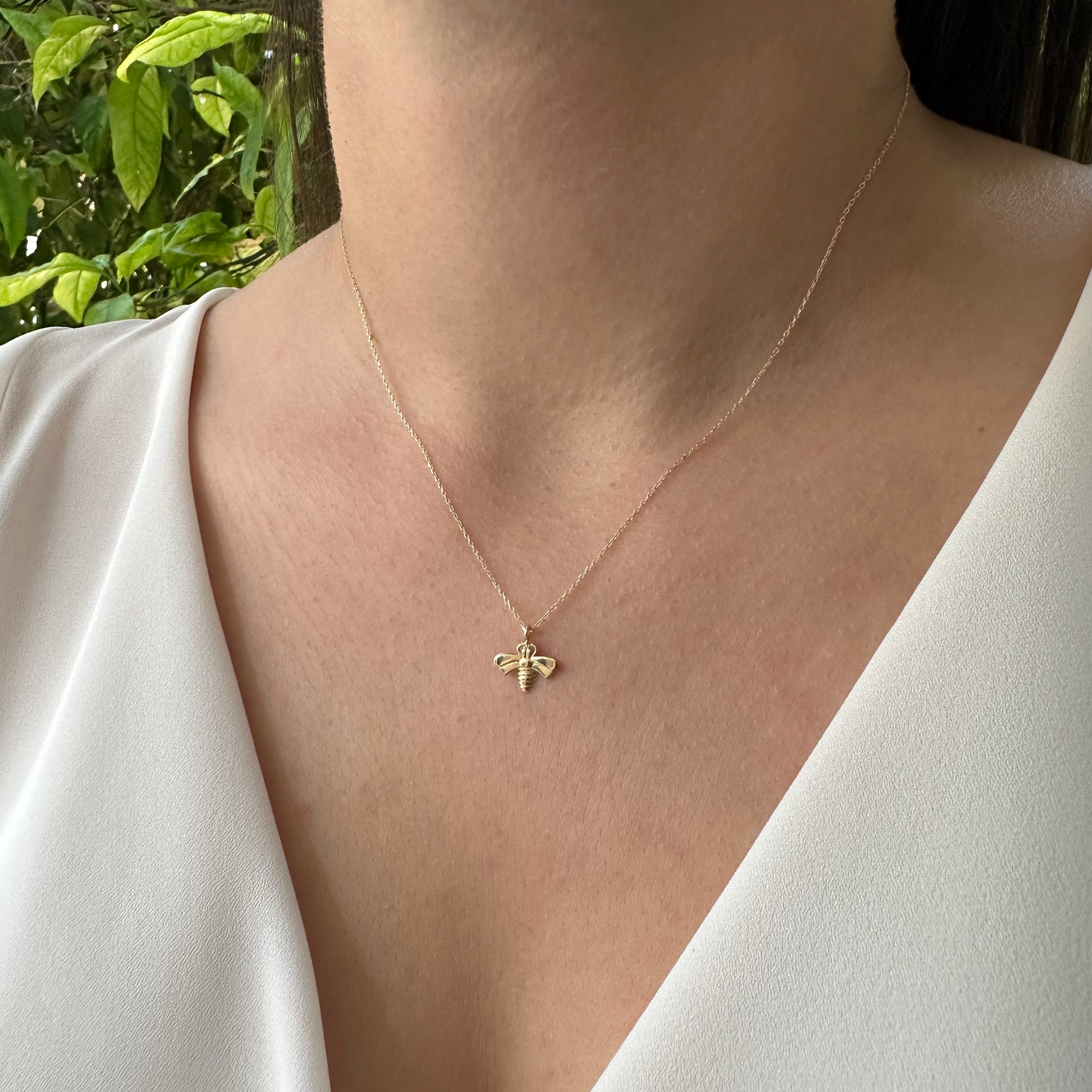 14 Carat Gold Minimal Bee Necklace