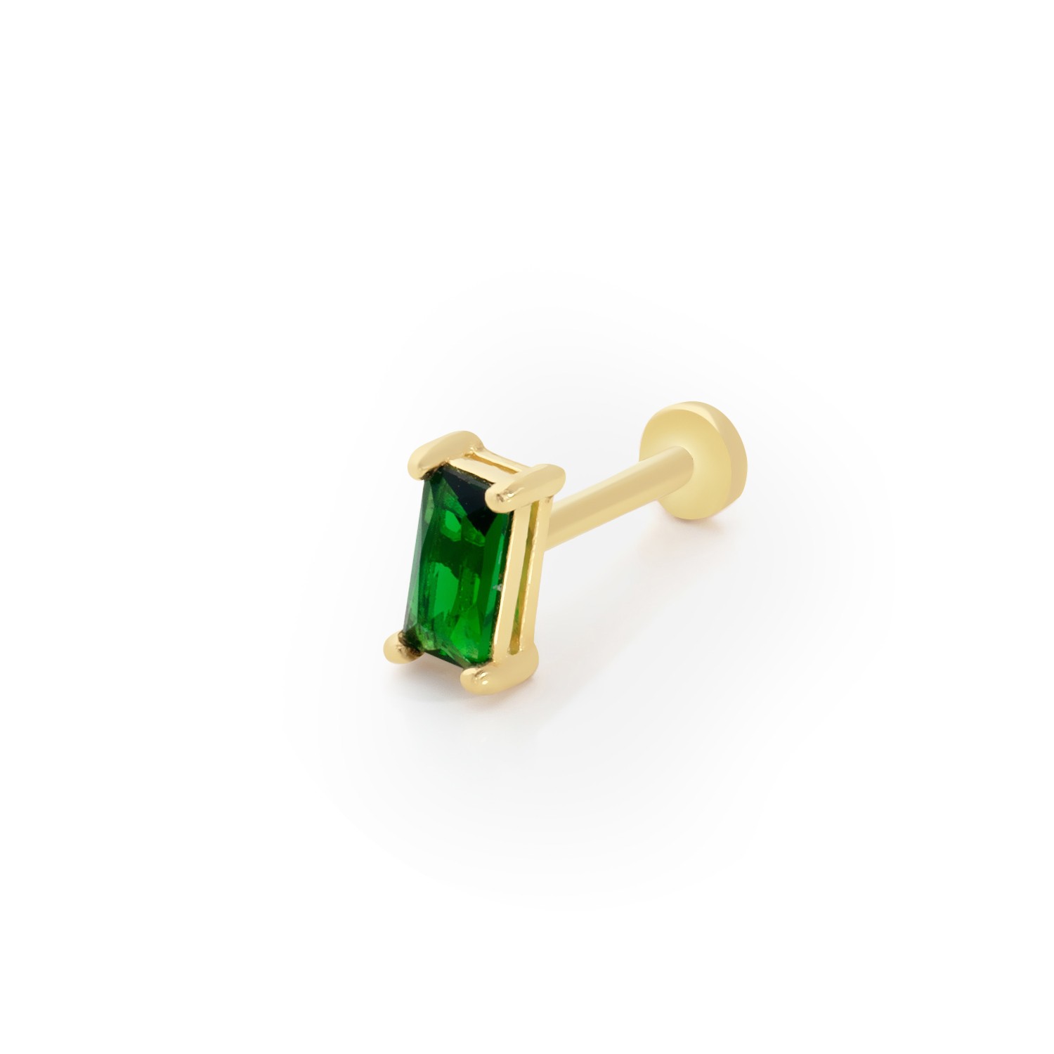 14 Carat Gold Emerald Stone Baguette Piercing