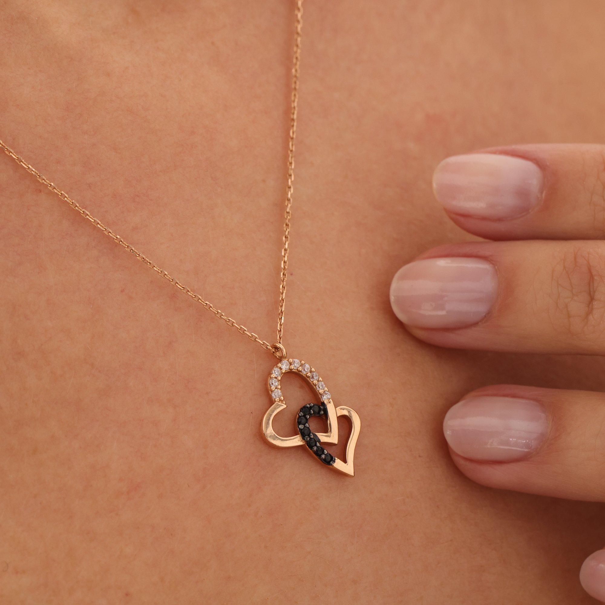 14 SET Gold Black Zircon Stone Heart Necklace