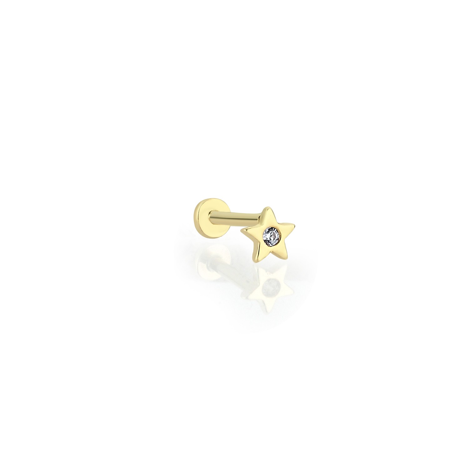 14 Carat Gold Minimal Single Stone Star Piercing