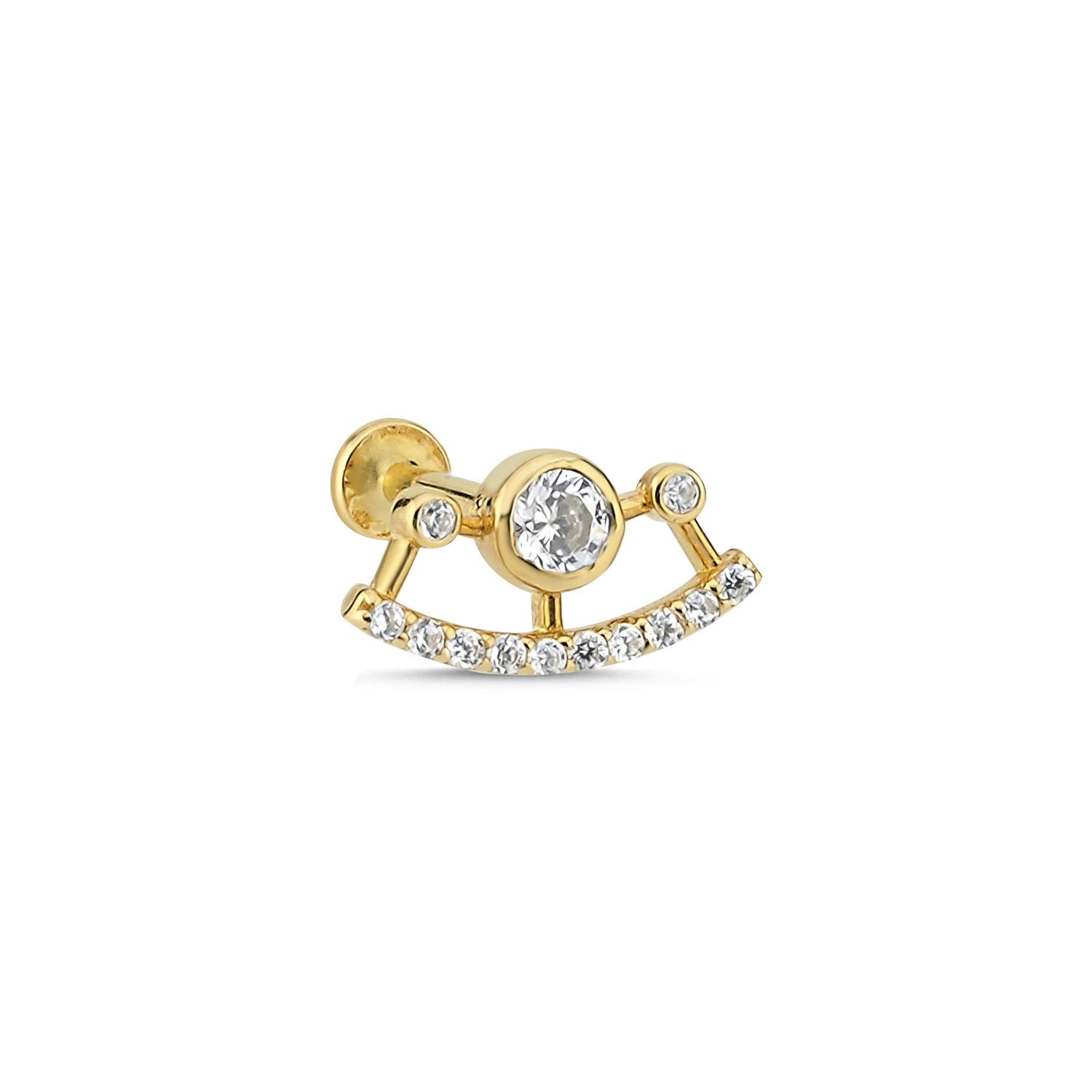 14 Carat Gold Round Stone Design Piercing