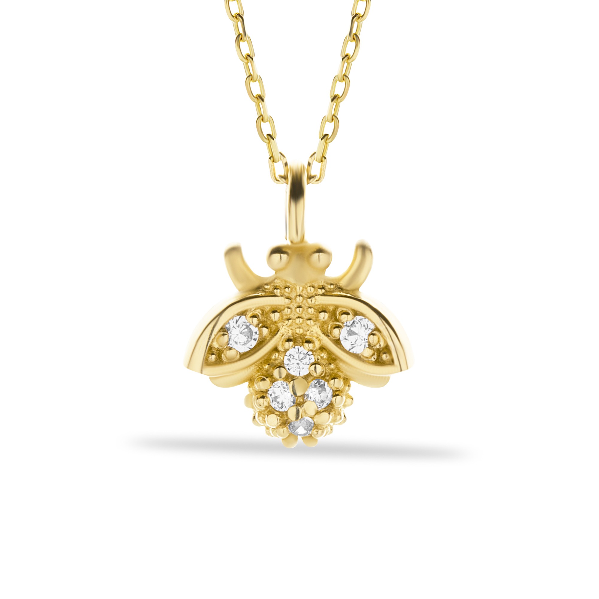 14 Carat Gold Stone Modern Bee Necklace