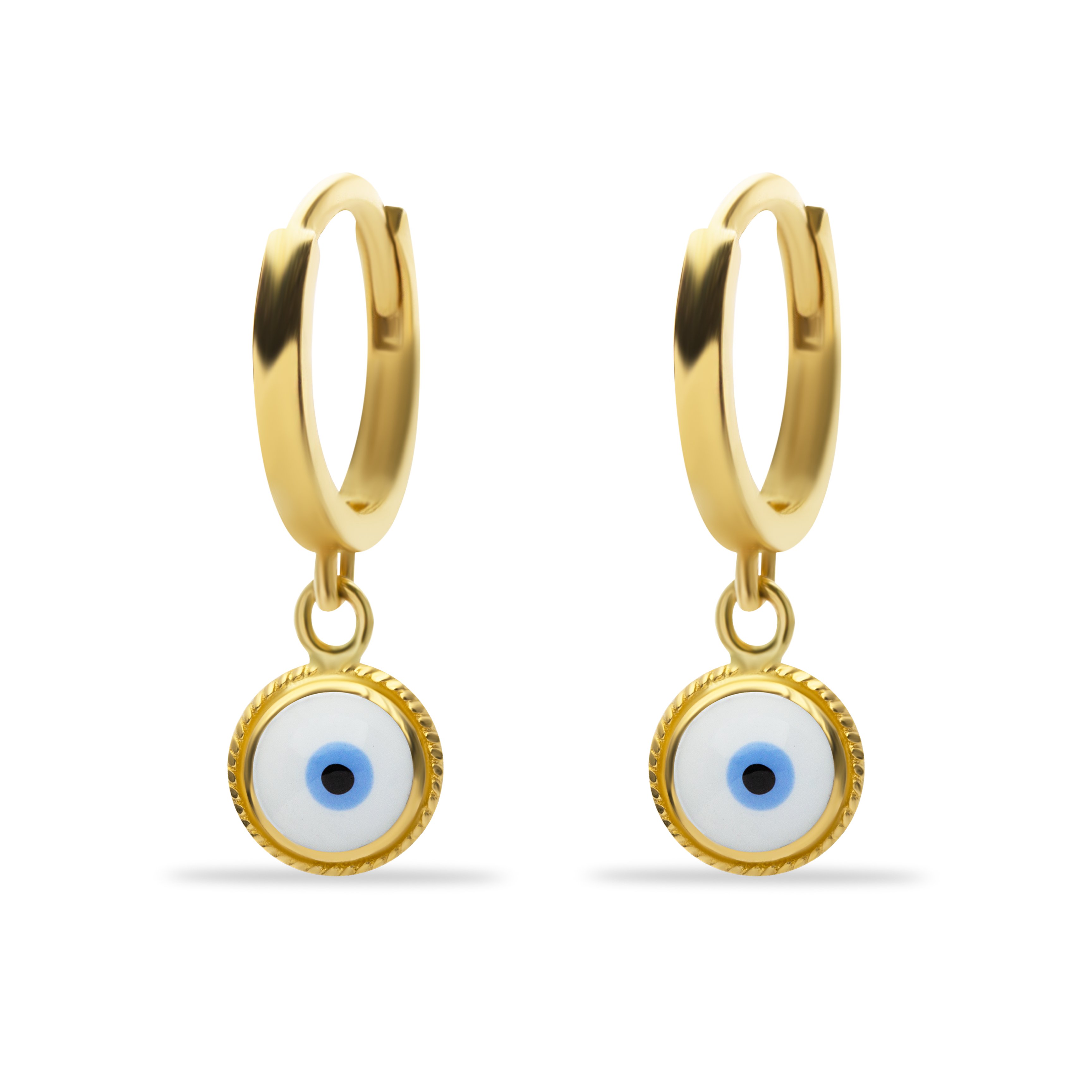 14 Carat Gold White Enamel Eye Earrings