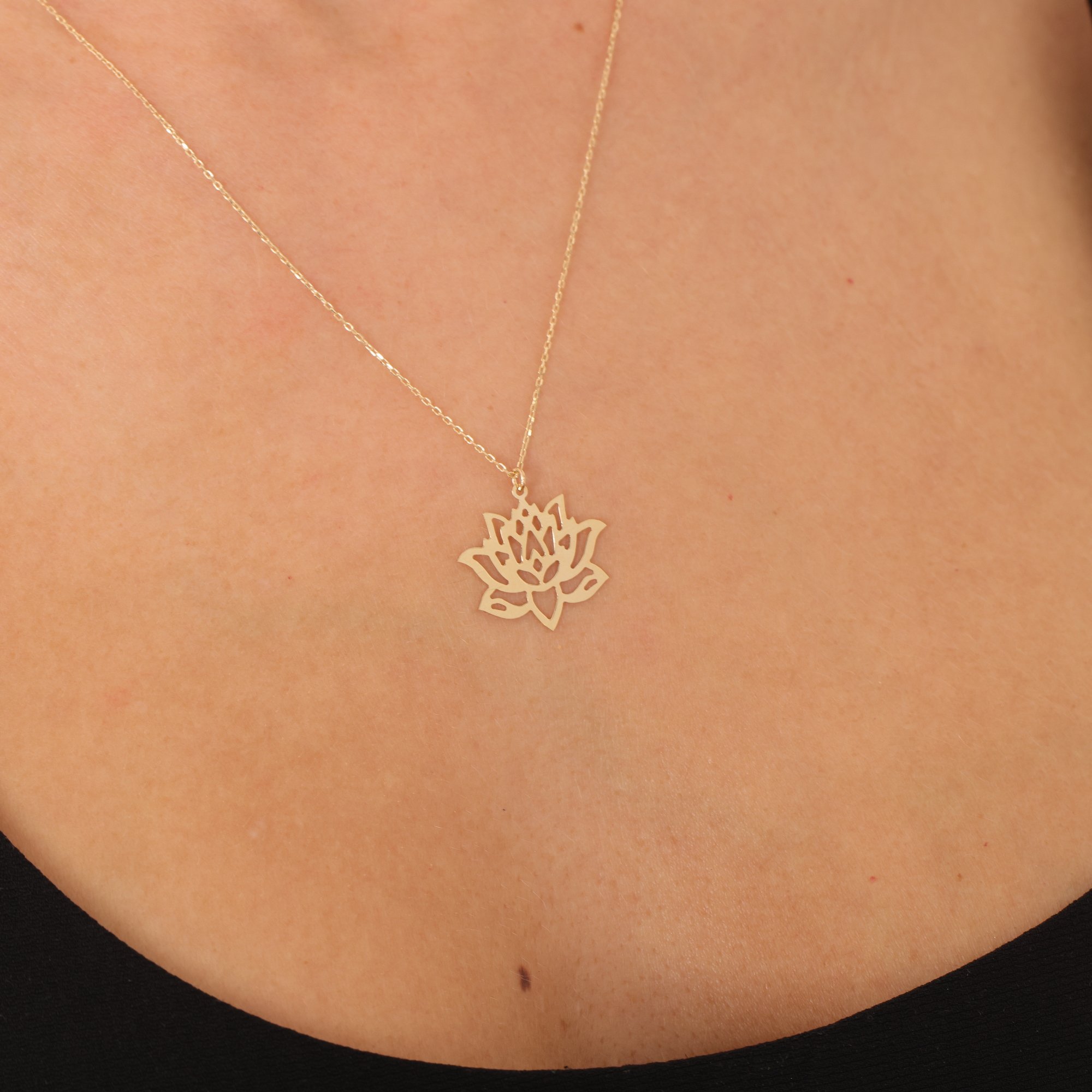 14 Carat Gold Large Lotus Necklace