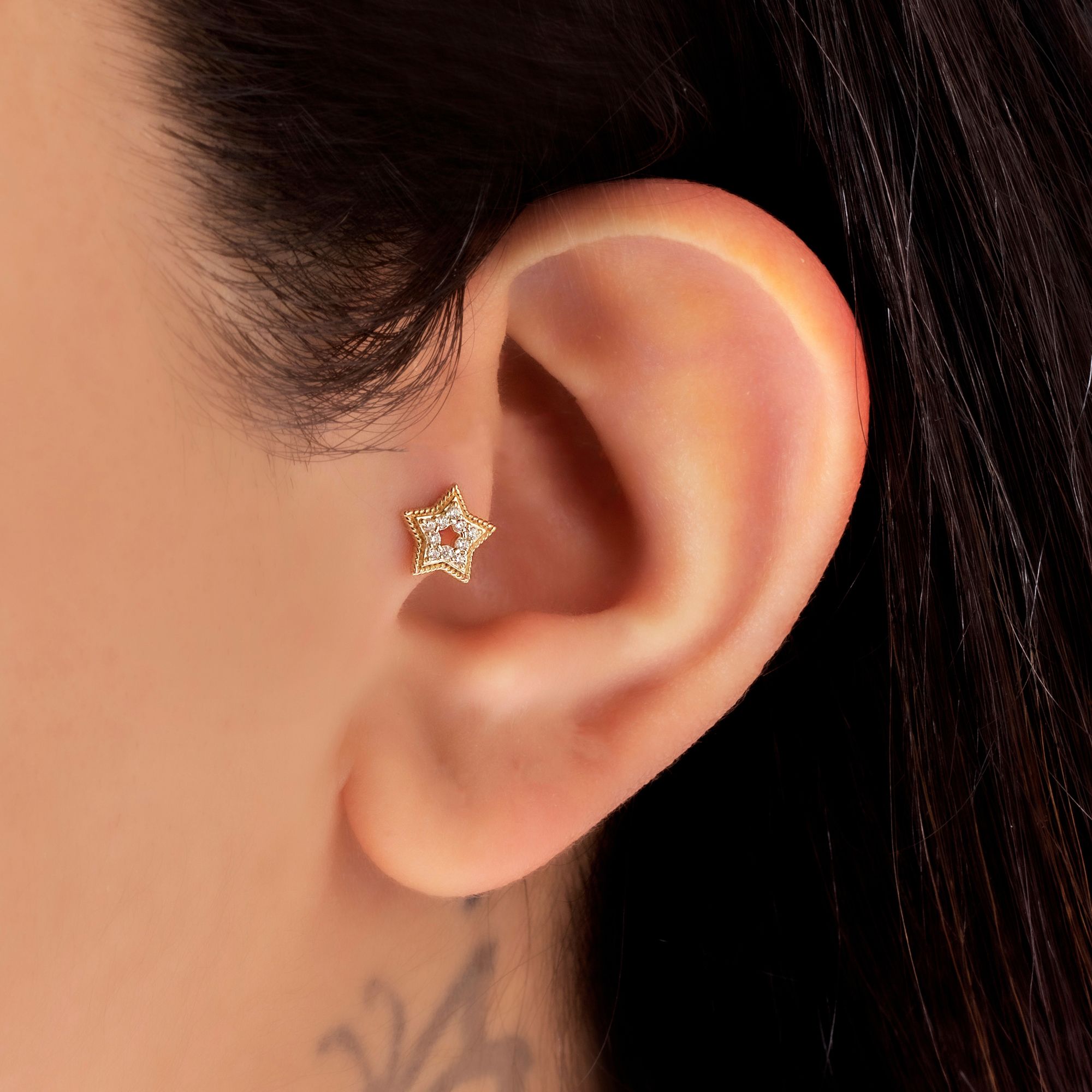 14 Carat Gold Framed Stone Star Piercing