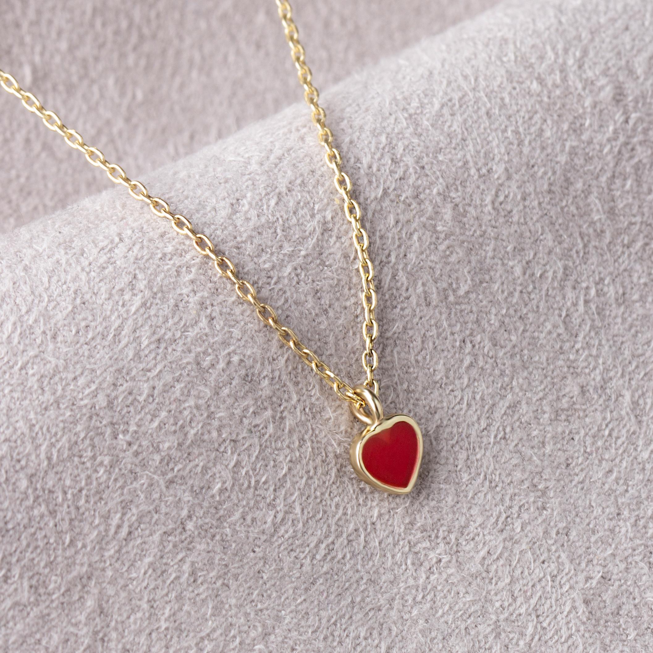 14 Carat Gold Red Enamel Heart Necklace
