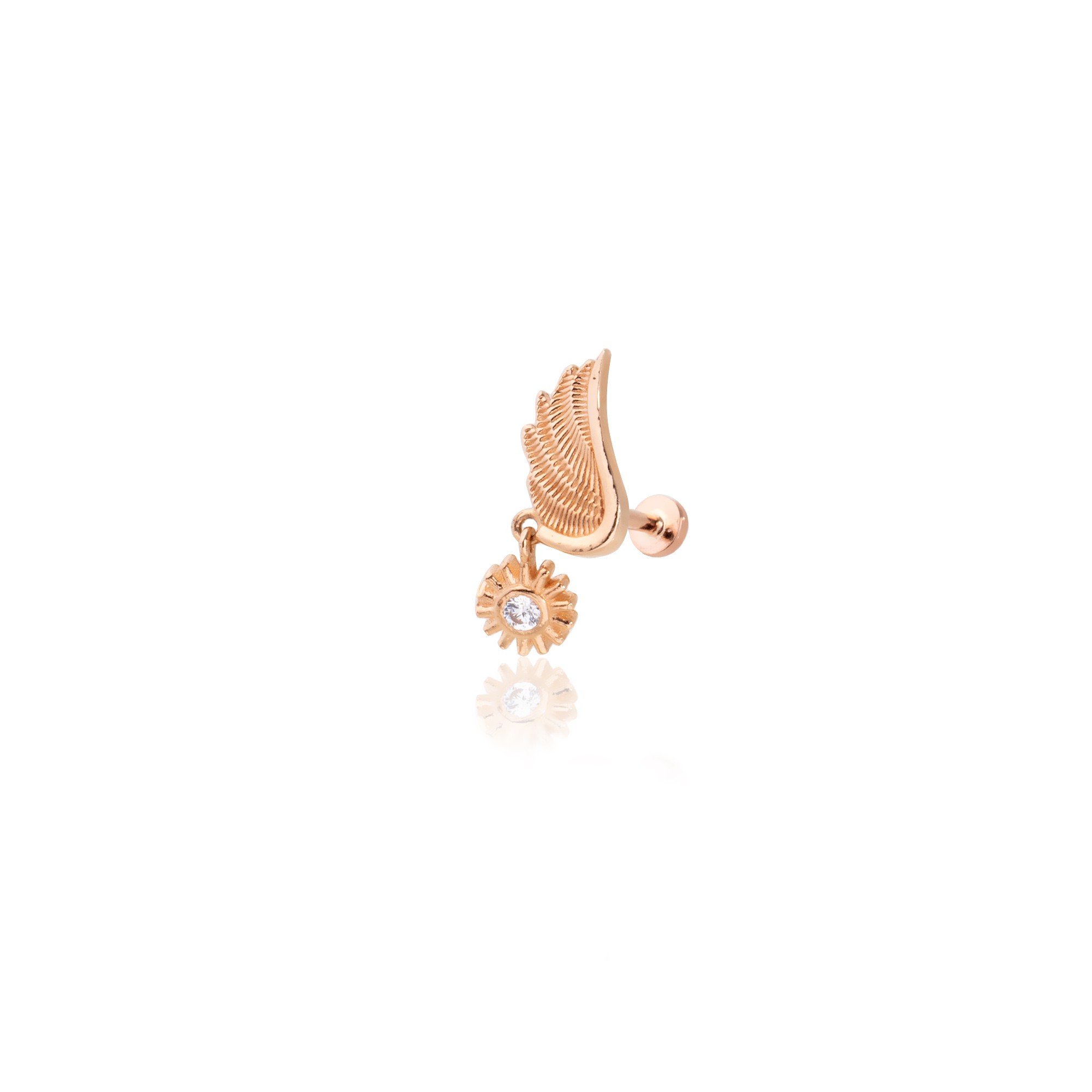 14 Carat Gold Dangle Stone Angel Wing Piercing