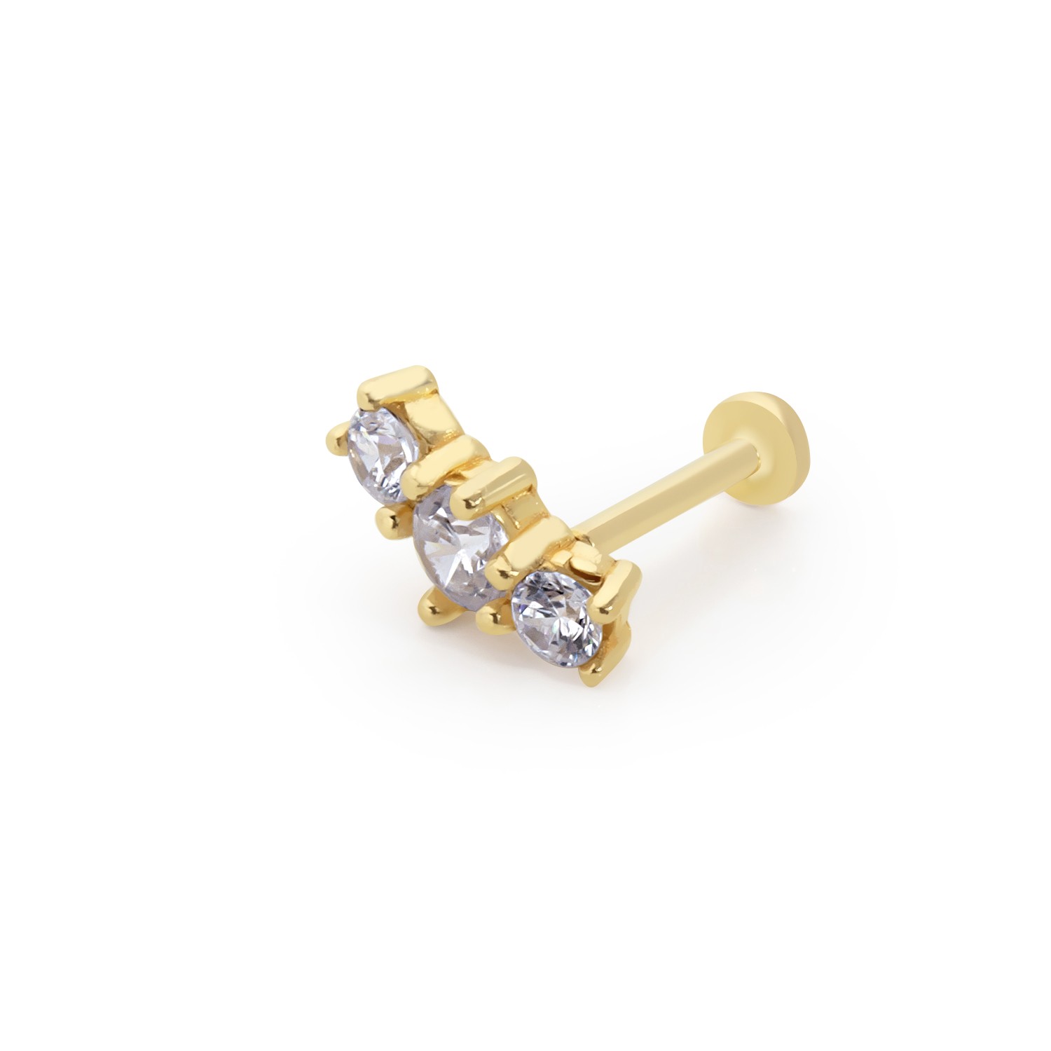 14 Carat Gold 3 Stone Tragus Piercing