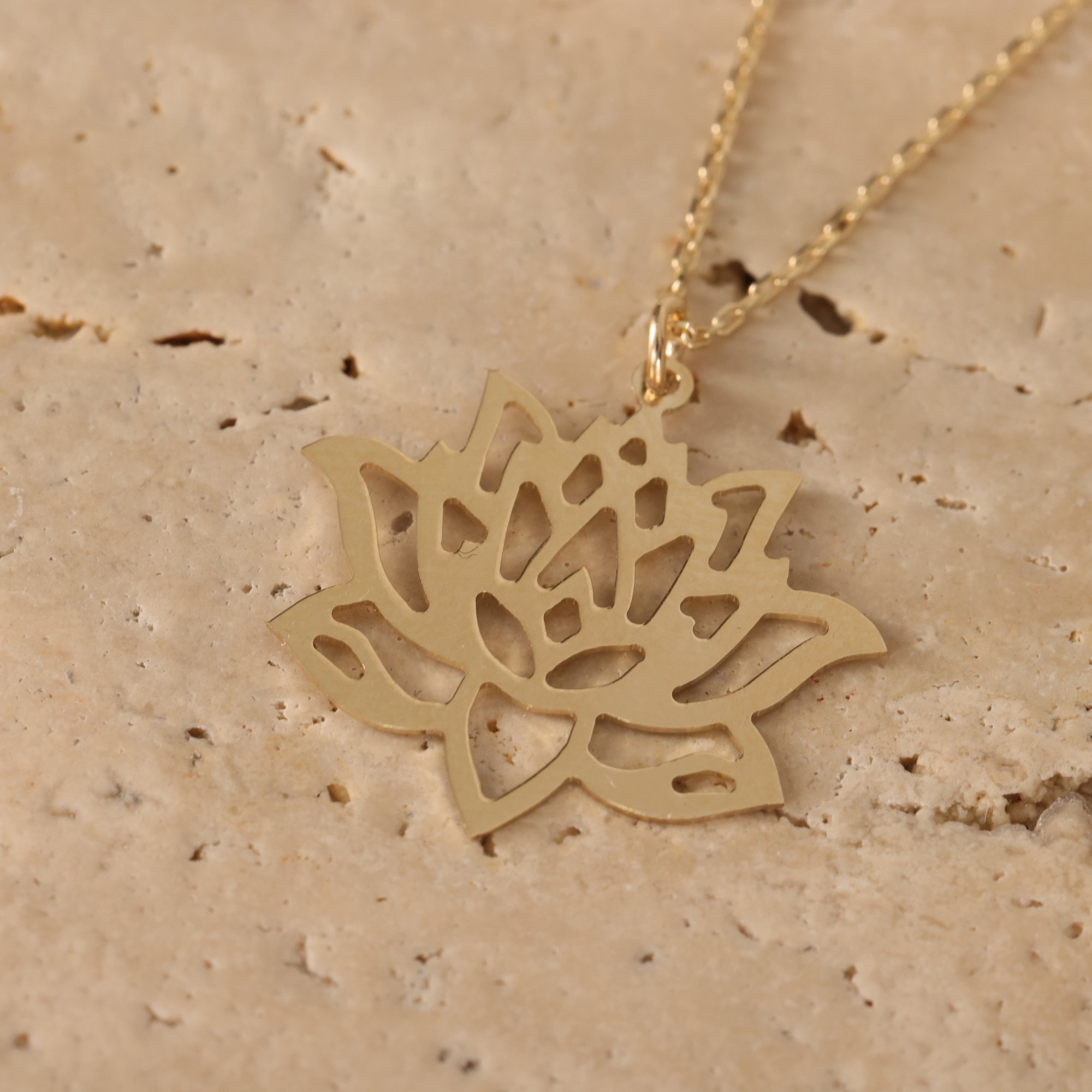 14 Carat Gold Large Lotus Necklace