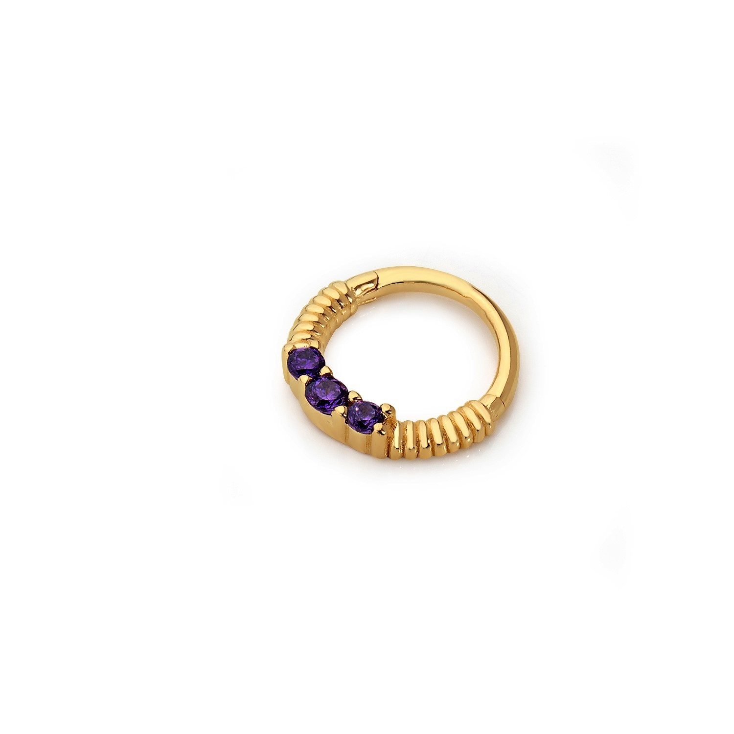 14 Carat Gold Triple Amethyst Stone Helix Piercing