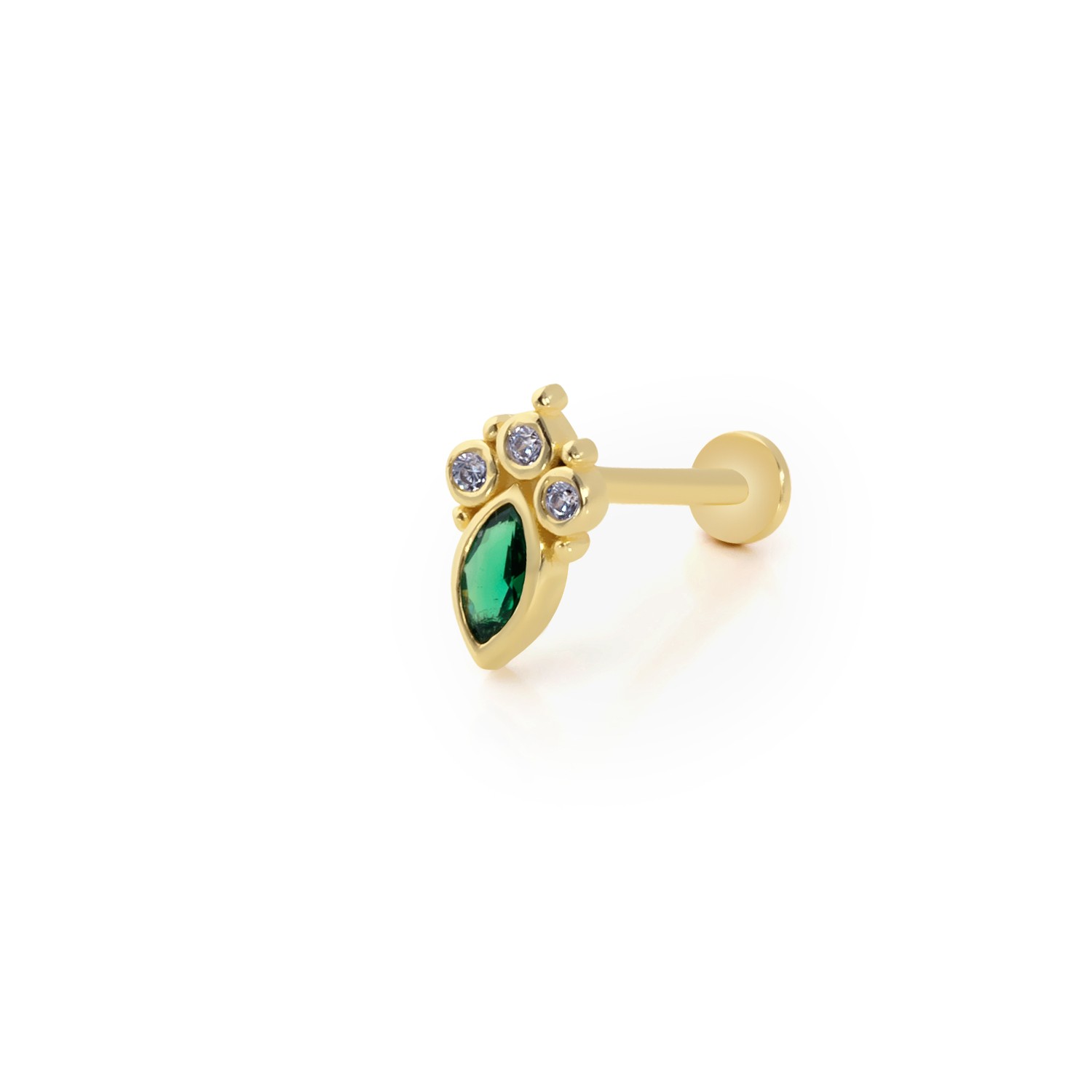 14 Carat Gold Emerald Stone Design Piercing