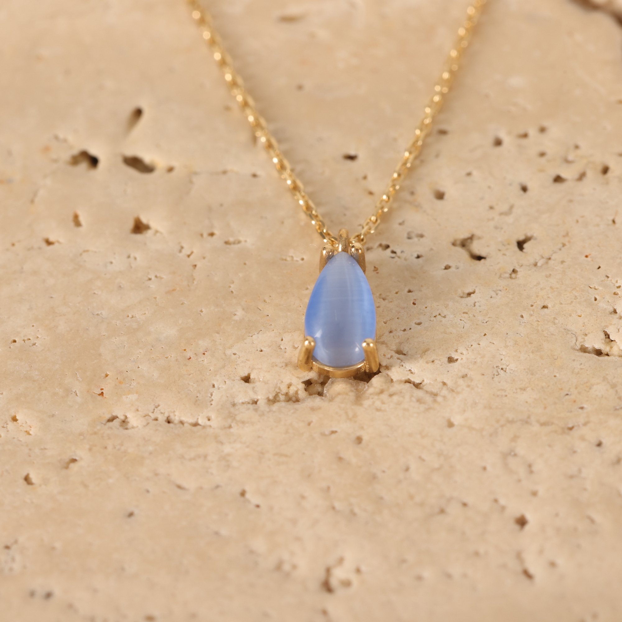 14 Carat Gold Blue Opal Stone Necklace