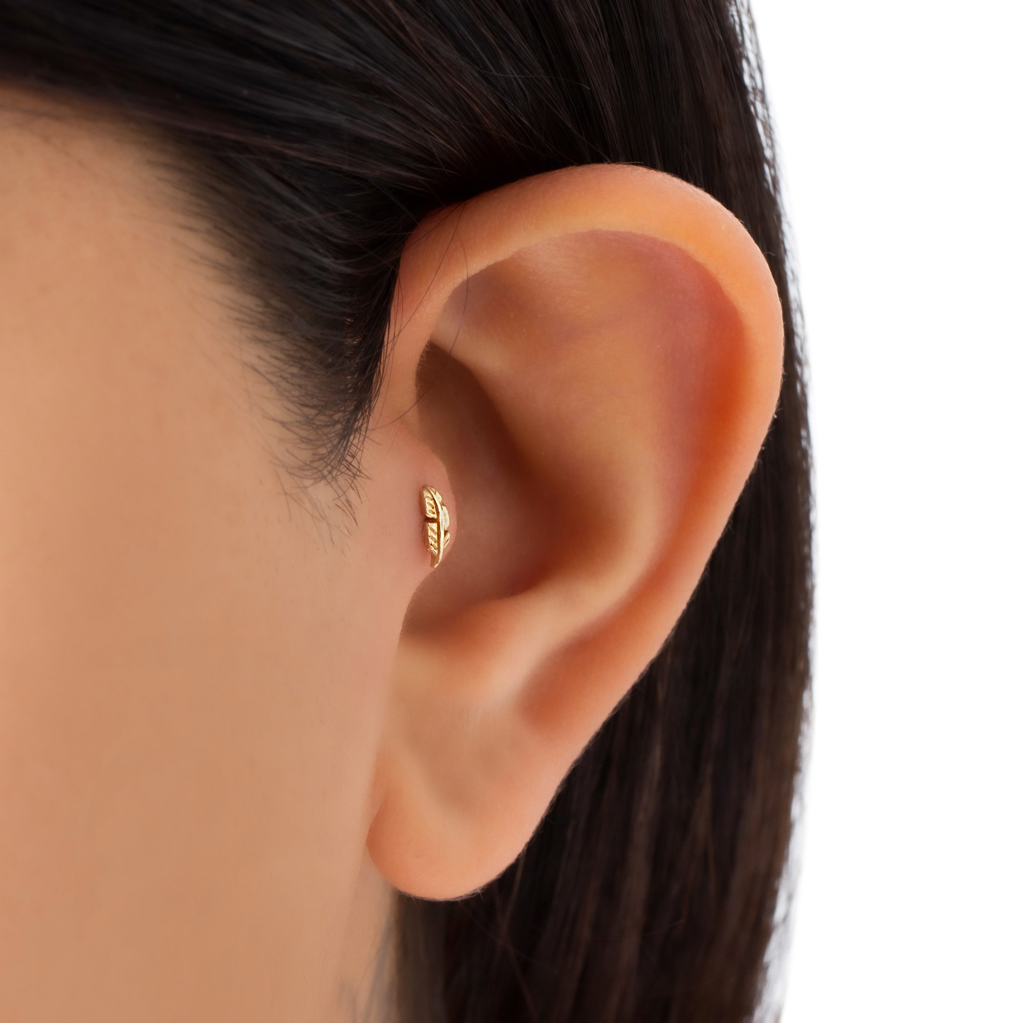 14 Carat Gold Minimal Feather Piercing