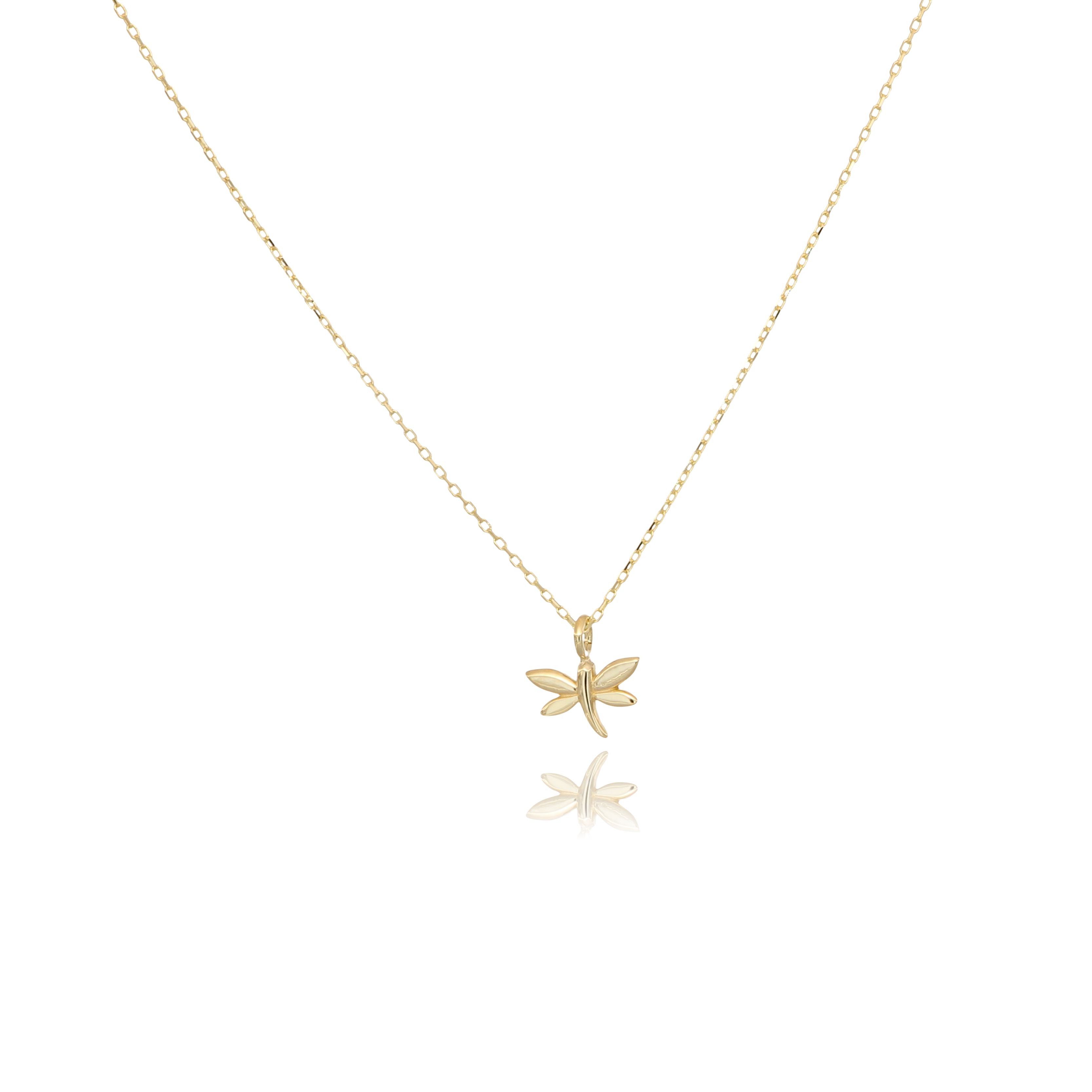 14 Carat Gold Minimal Dragonfly Pendant