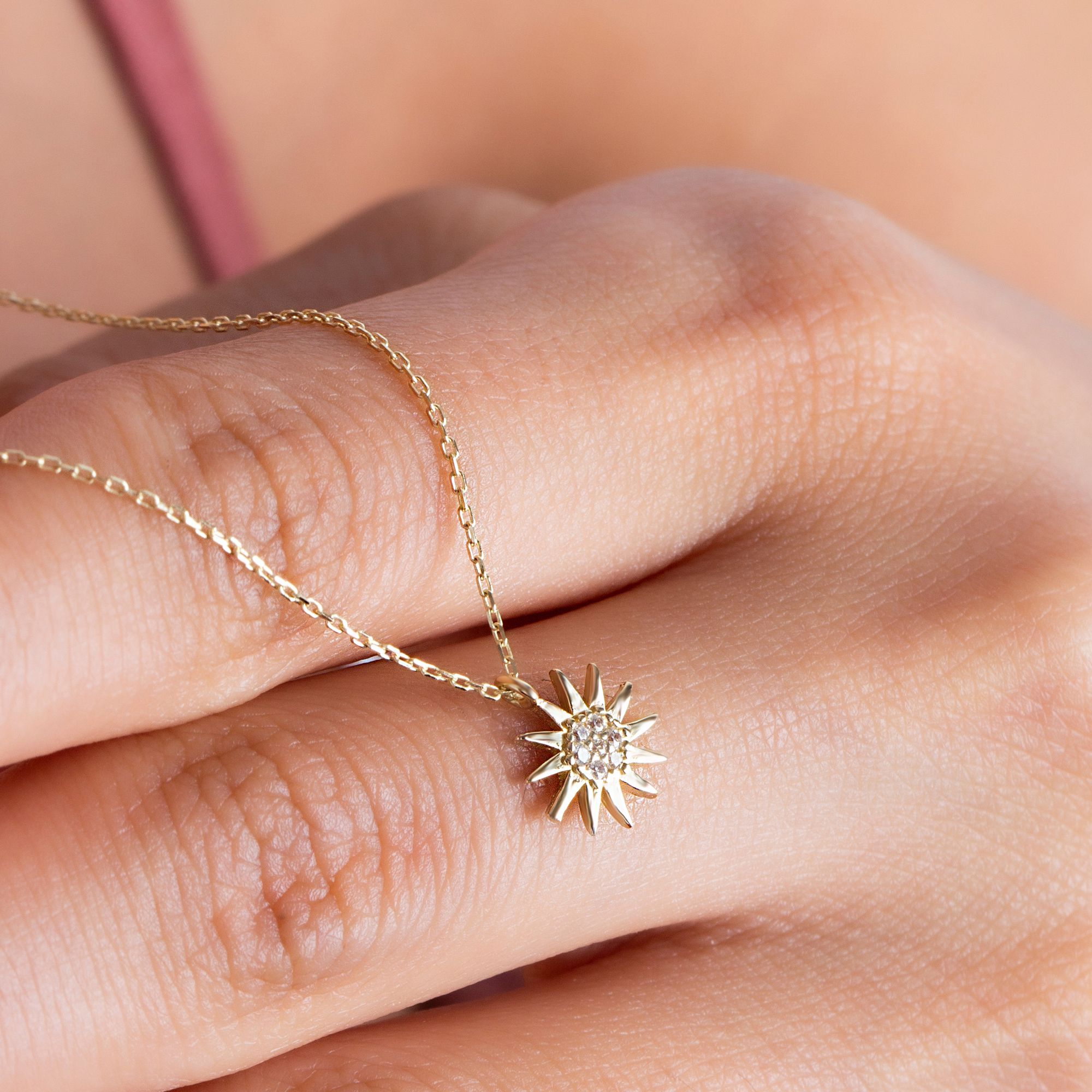 14 Carat Minimal Stone Sun Necklace