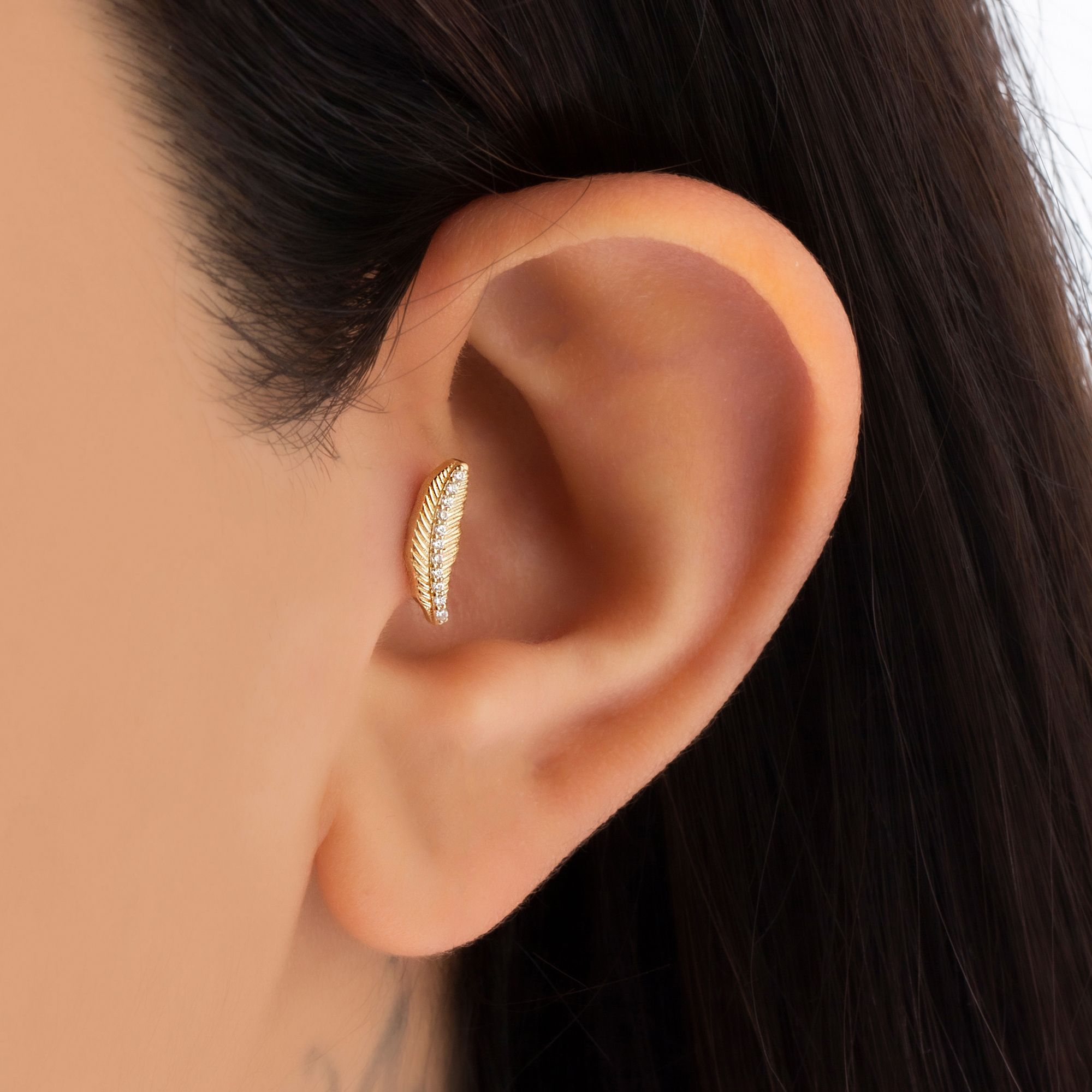 14 carat gold stone leaf piercing