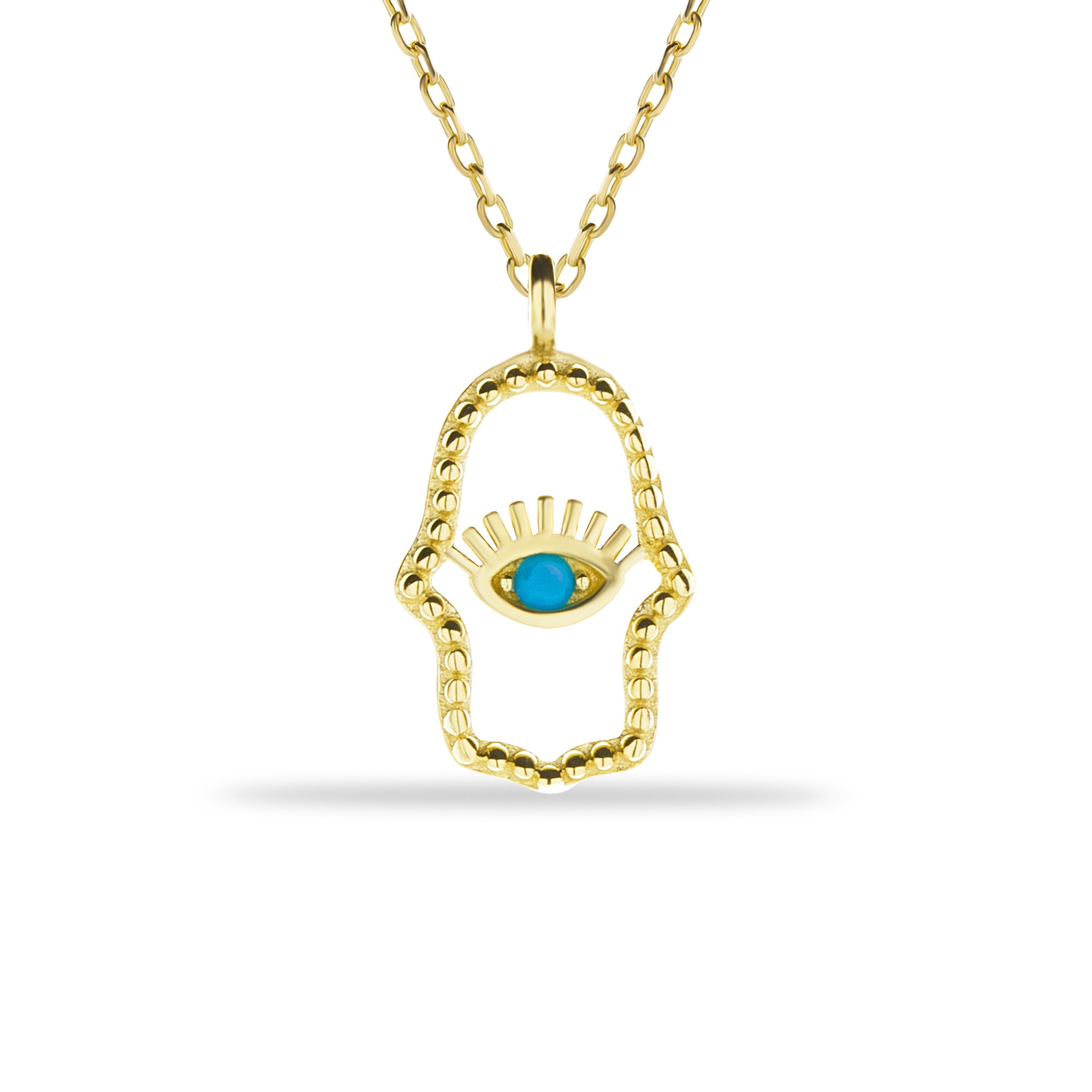  14 Carat Gold Fatima's Hand Necklace with  Eye Detail 
