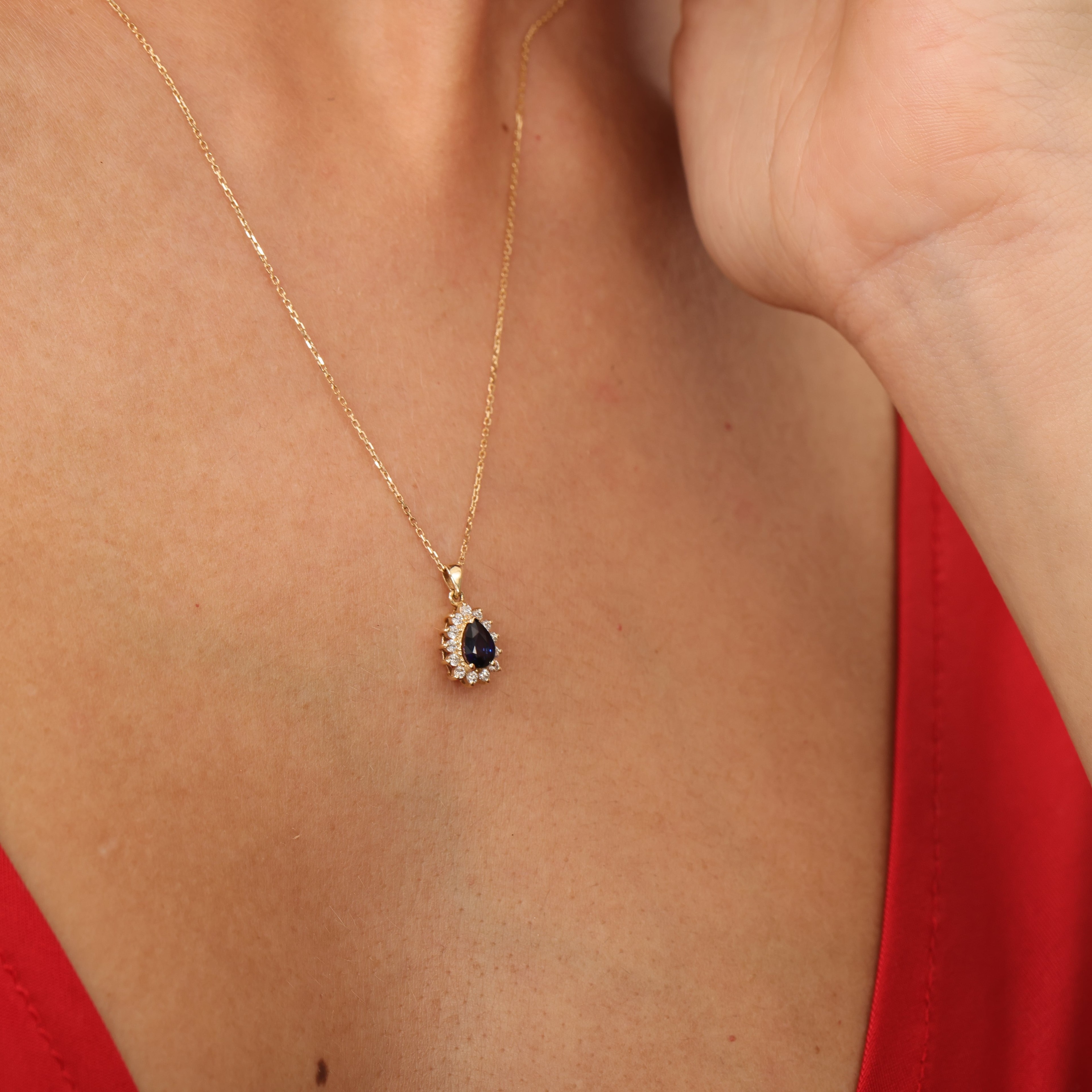 Gold Drop Sapphire Stone Diamond Necklace