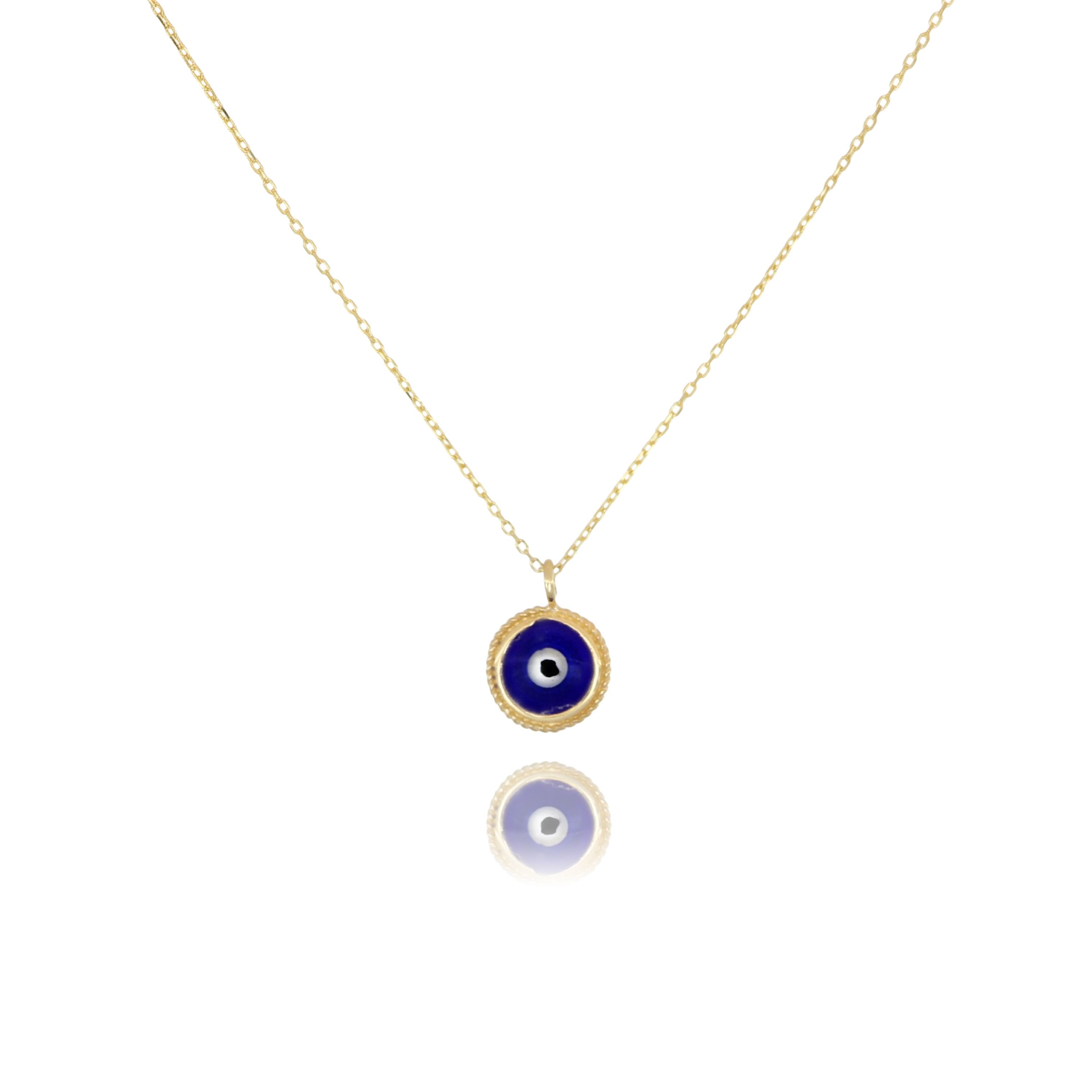 14 Carat Gold Minimal Evil Eye Bead Navy Blue Pendant