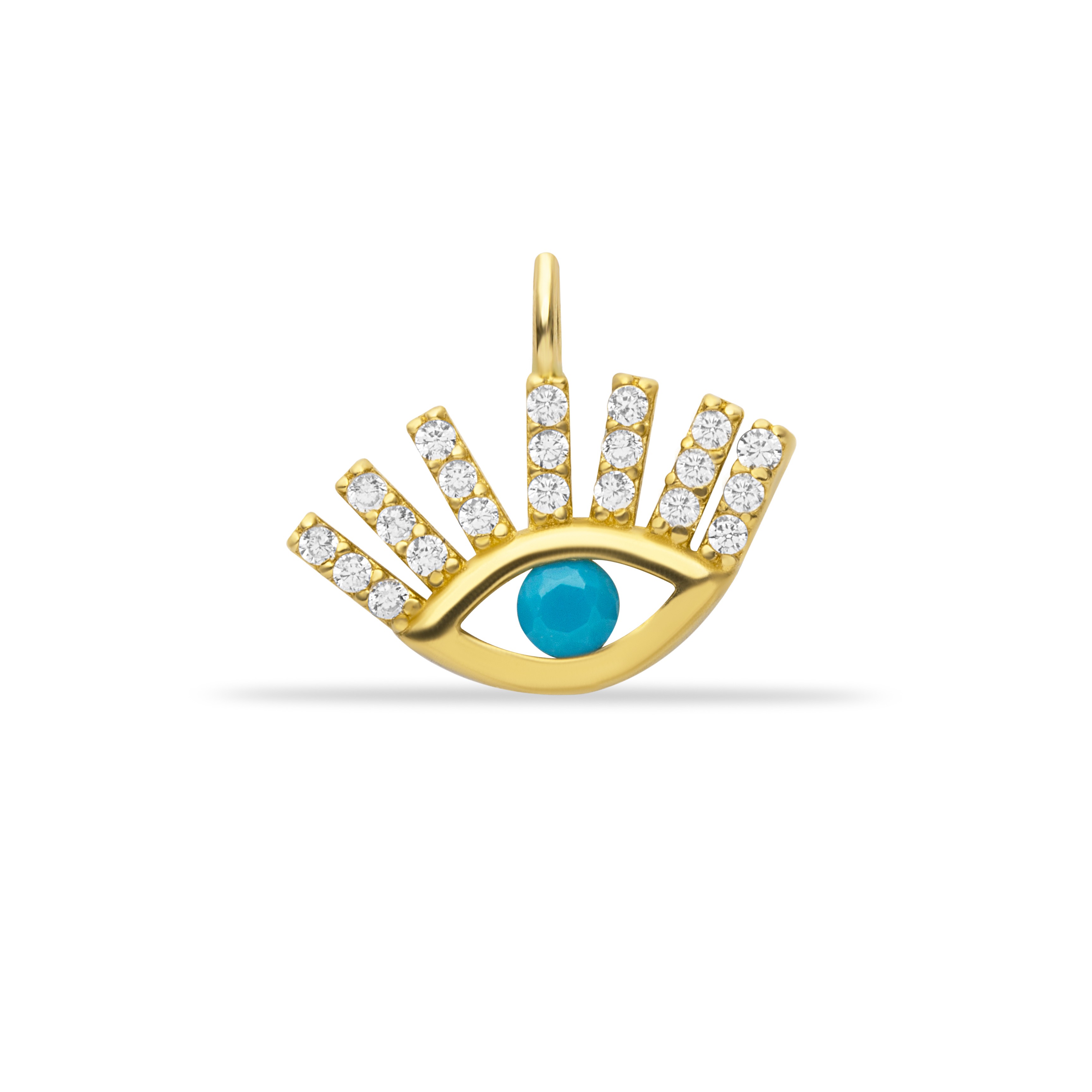 14 Carat Gold Turquoise Stone Eyelash Pendant