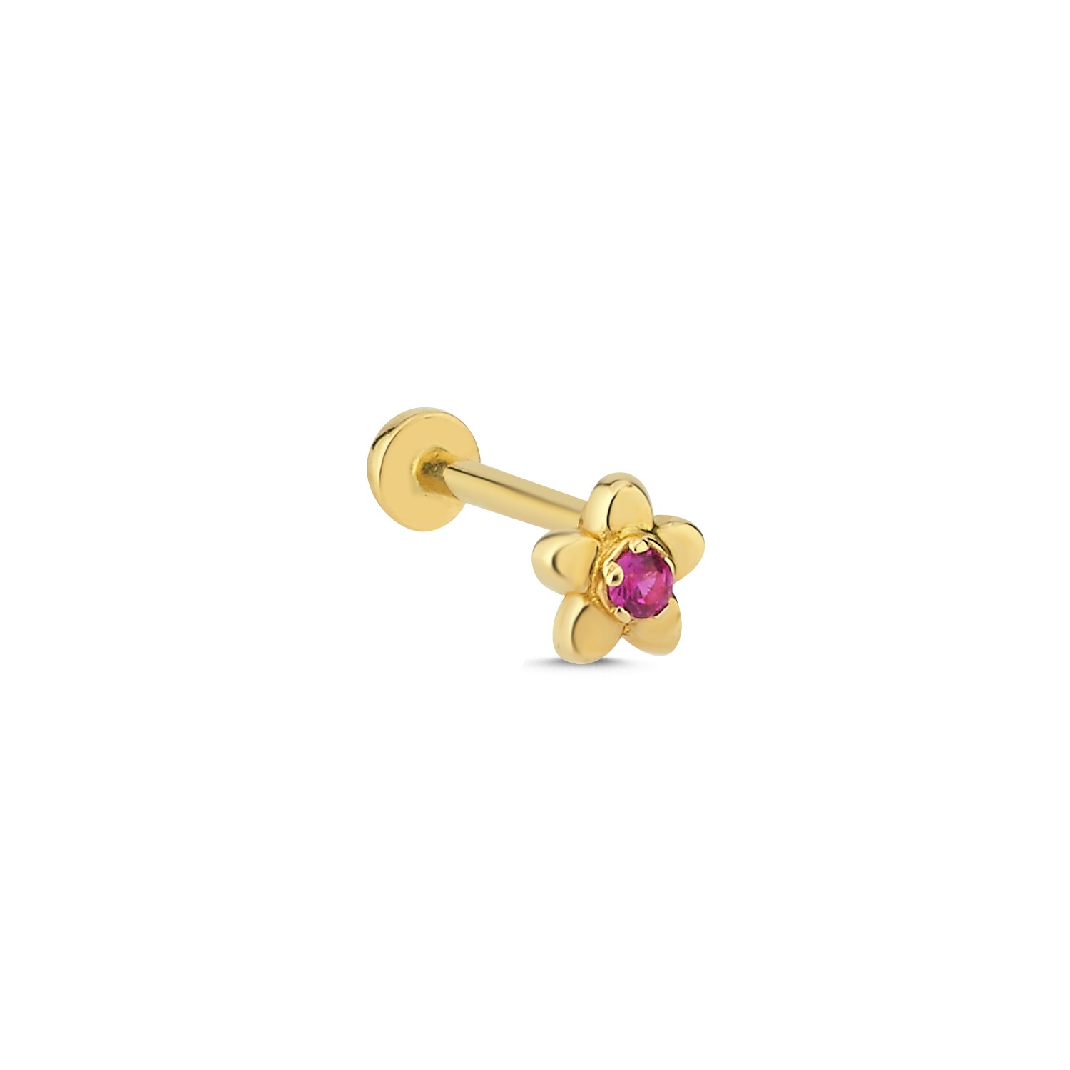 14 Carat Gold Ruby Stone Flower Piercing