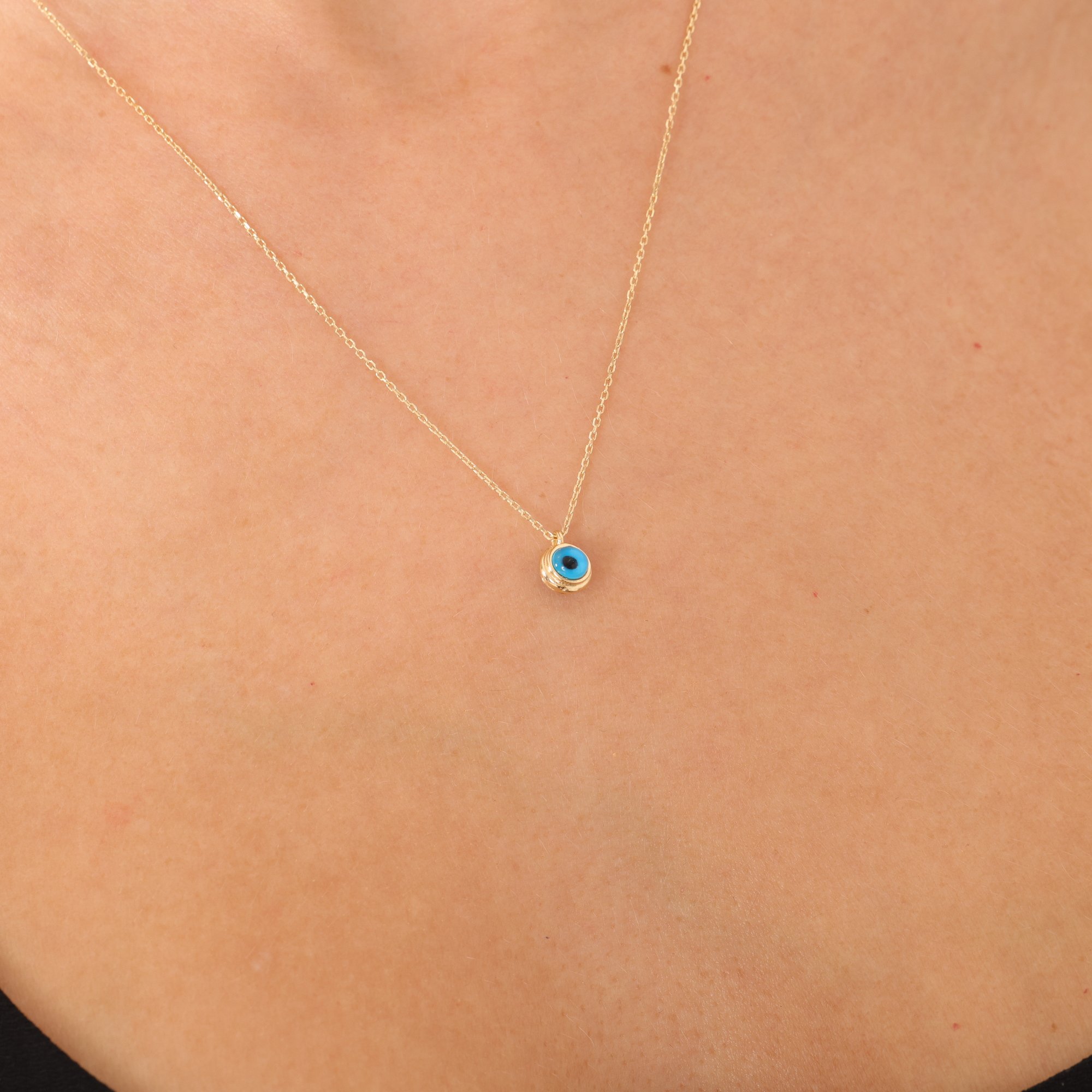 14 Carat Gold Minimal Evil Eye Necklace