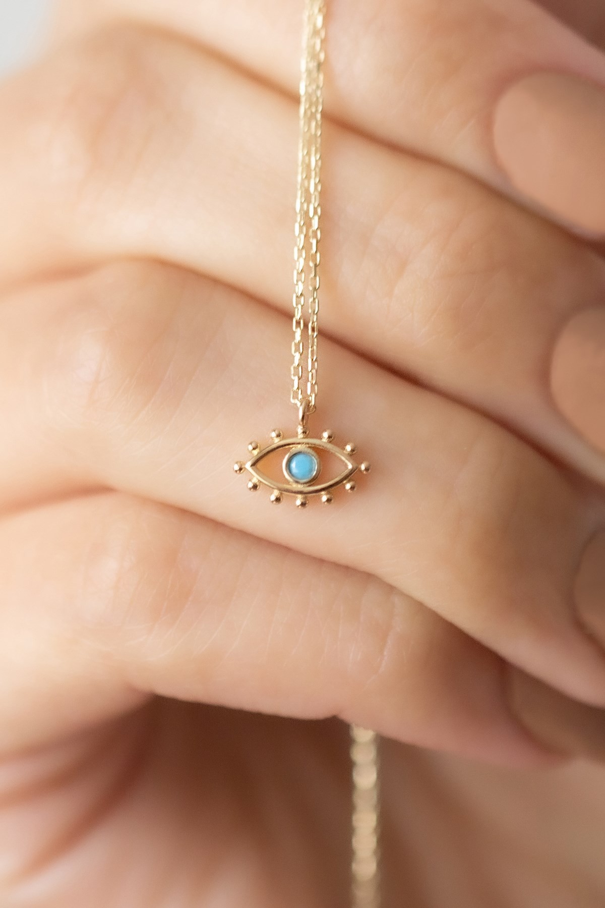 Gold Firuze Stone Eye Necklace