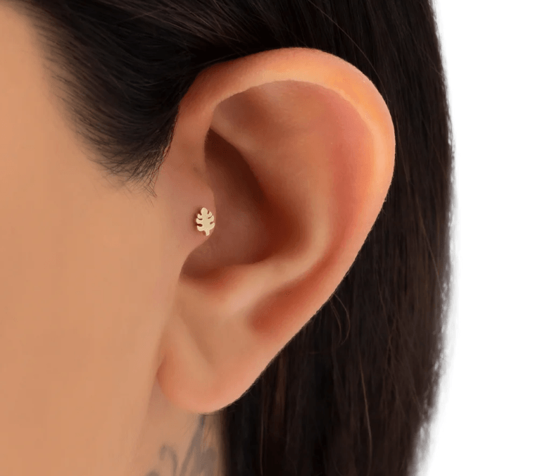 14 Ayar Altın Mini Yaprak Tragus  Piercing